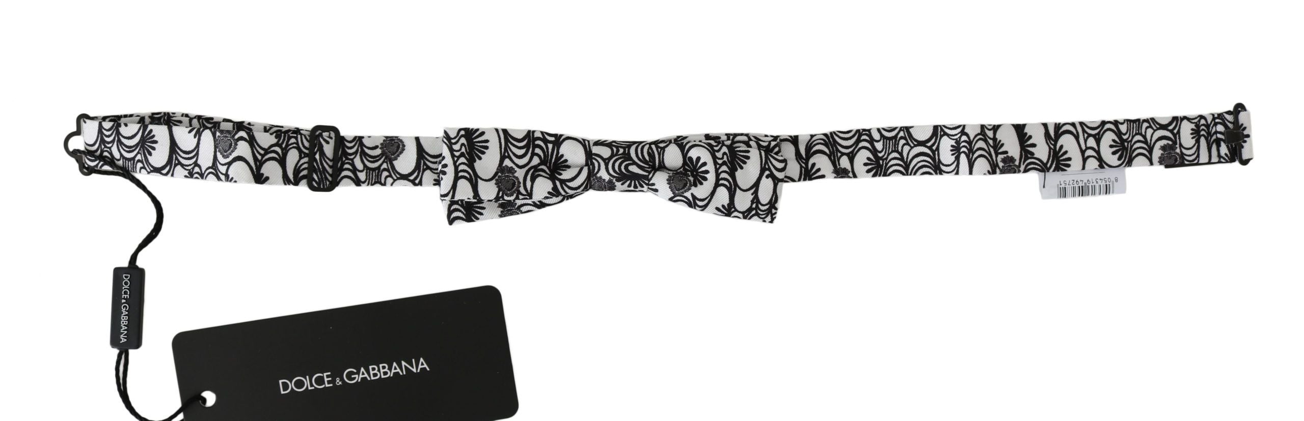 Dolce & Gabbana White Pattern Silk Adjustable Neck Papillon Tie Dolce & Gabbana
