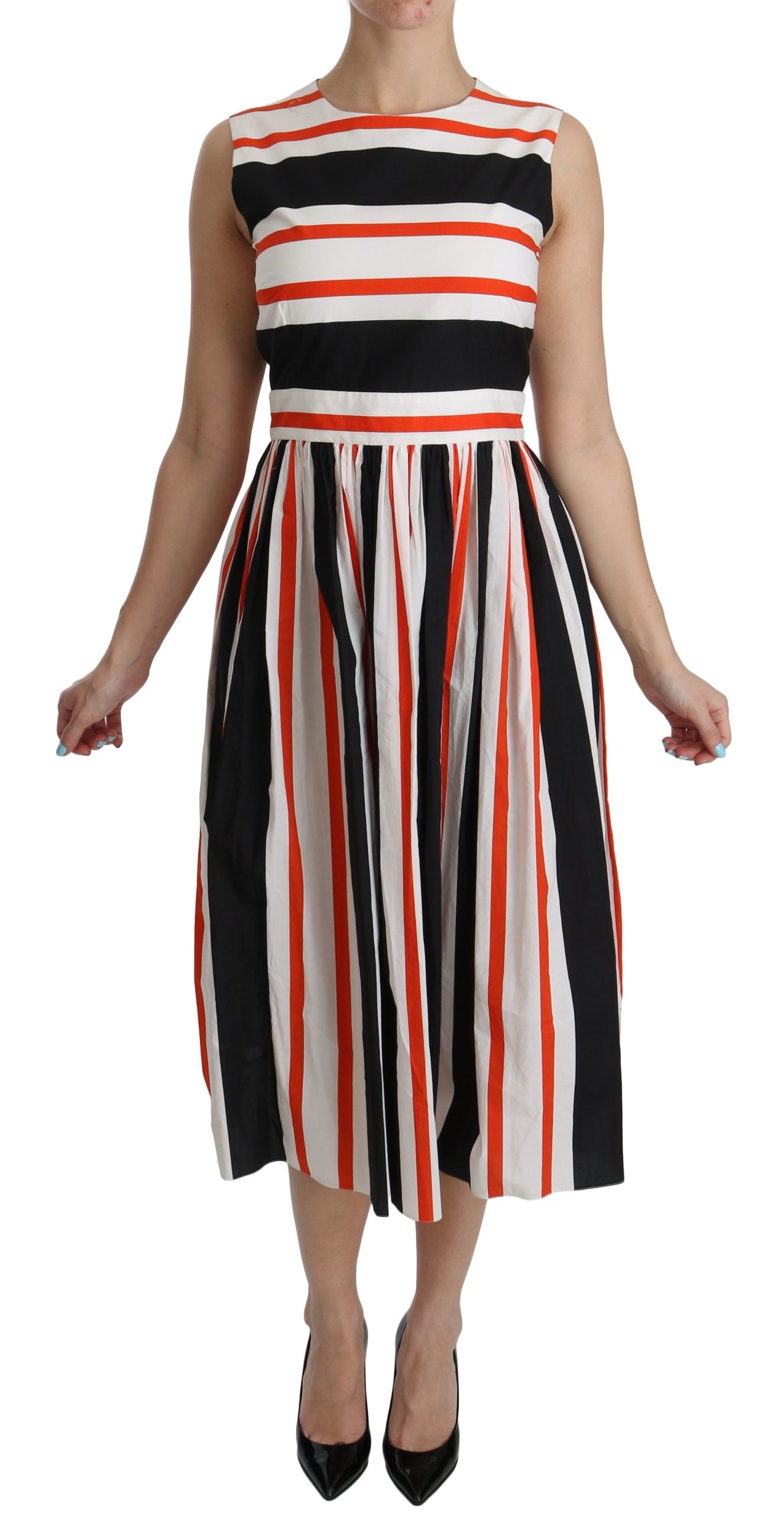 Dolce & Gabbana Multicolor Stripes A-Line Pleated Midi Dress Dolce & Gabbana