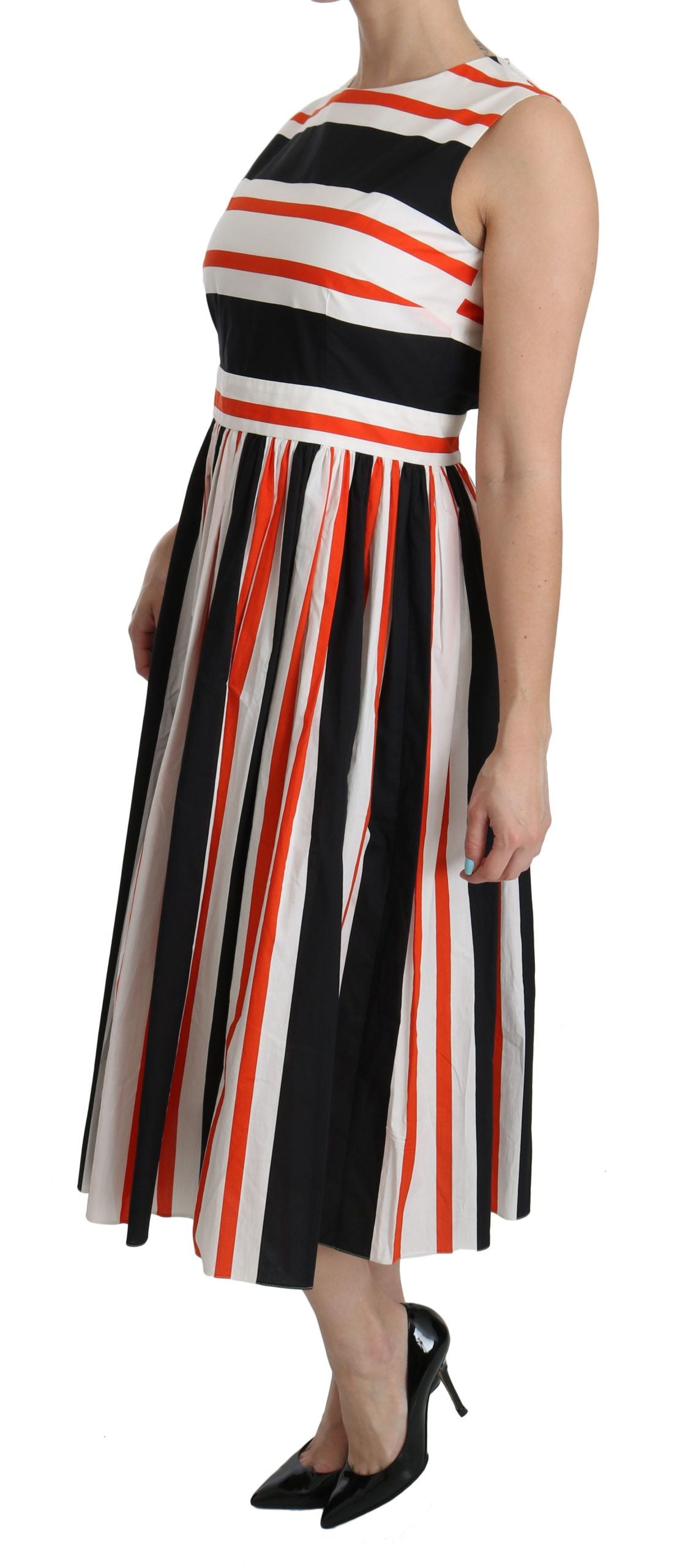 Dolce & Gabbana Multicolor Stripes A-Line Pleated Midi Dress Dolce & Gabbana