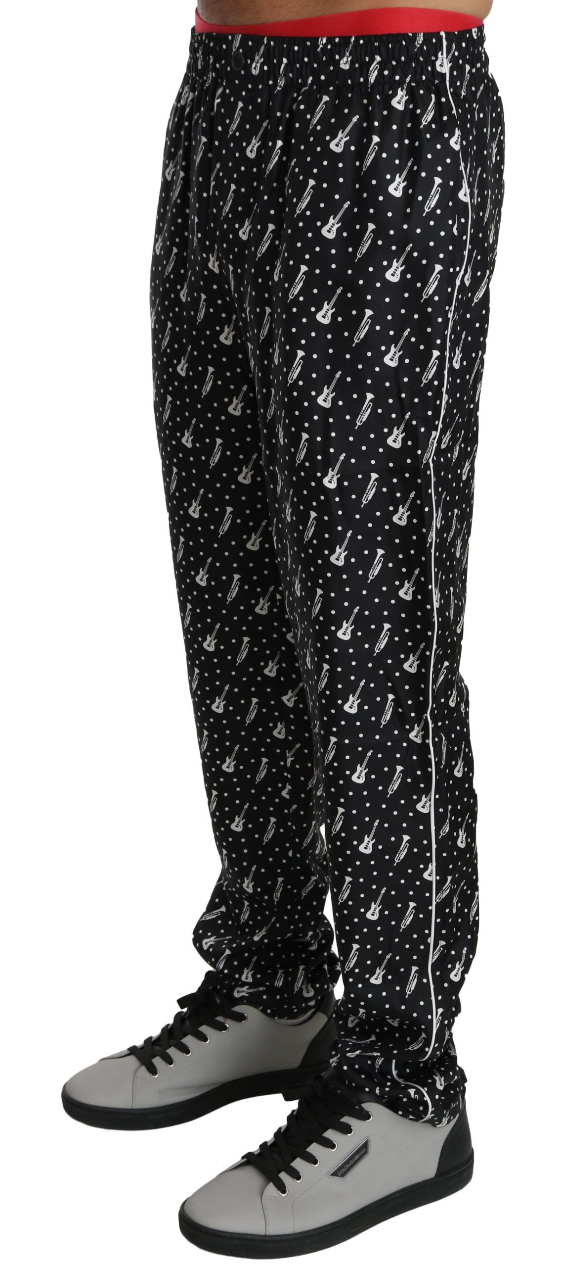 Dolce & Gabbana Silk Black Musical Instrument Trouser Pants Dolce & Gabbana
