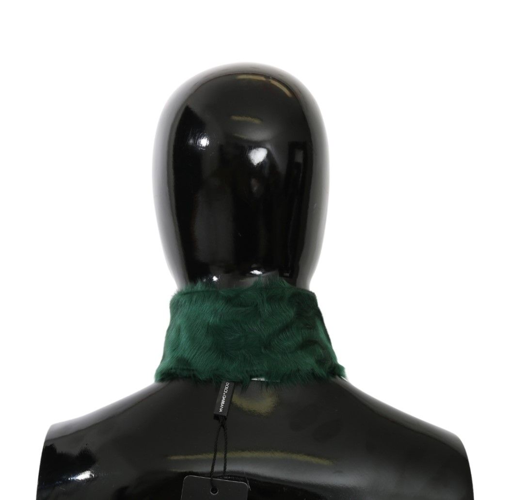 Dolce & Gabbana Green Fur Neck Collar Wrap Lambskin Scarf Dolce & Gabbana