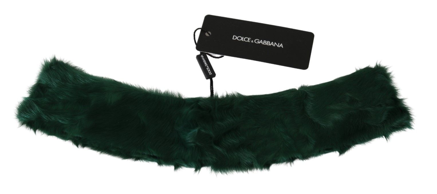 Dolce & Gabbana Green Fur Neck Collar Wrap Lambskin Scarf Dolce & Gabbana