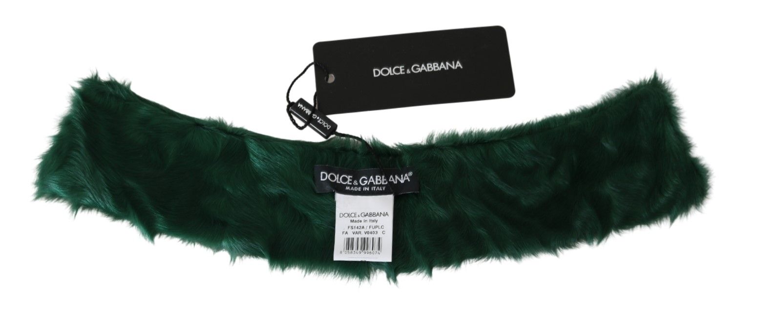 Dolce & Gabbana Green Fur Neck Collar Wrap Lambskin Scarf Dolce & Gabbana