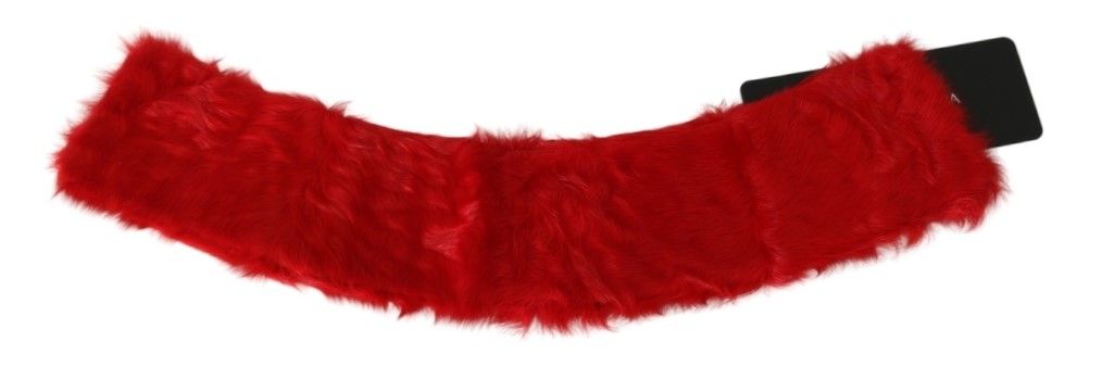 Dolce & Gabbana Red Fur Neck Collar Wrap Lambskin Scarf Dolce & Gabbana