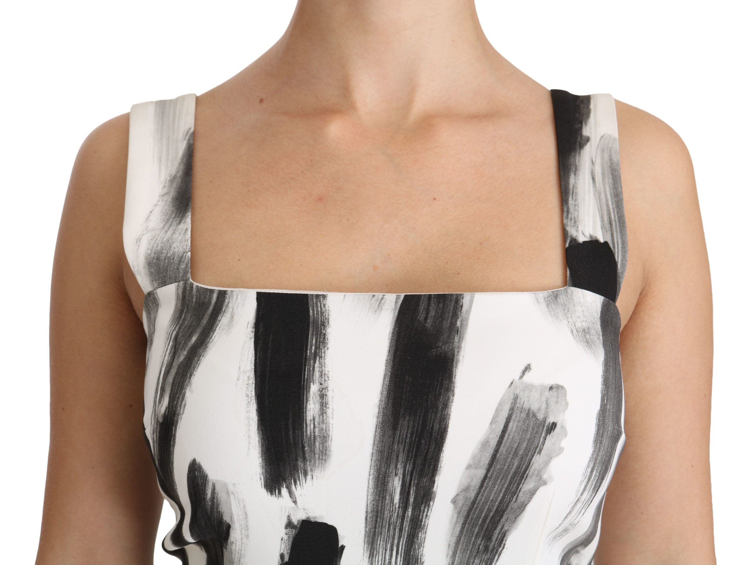 Dolce & Gabbana White Black Printed Sheath Midi Viscose Dress Dolce & Gabbana