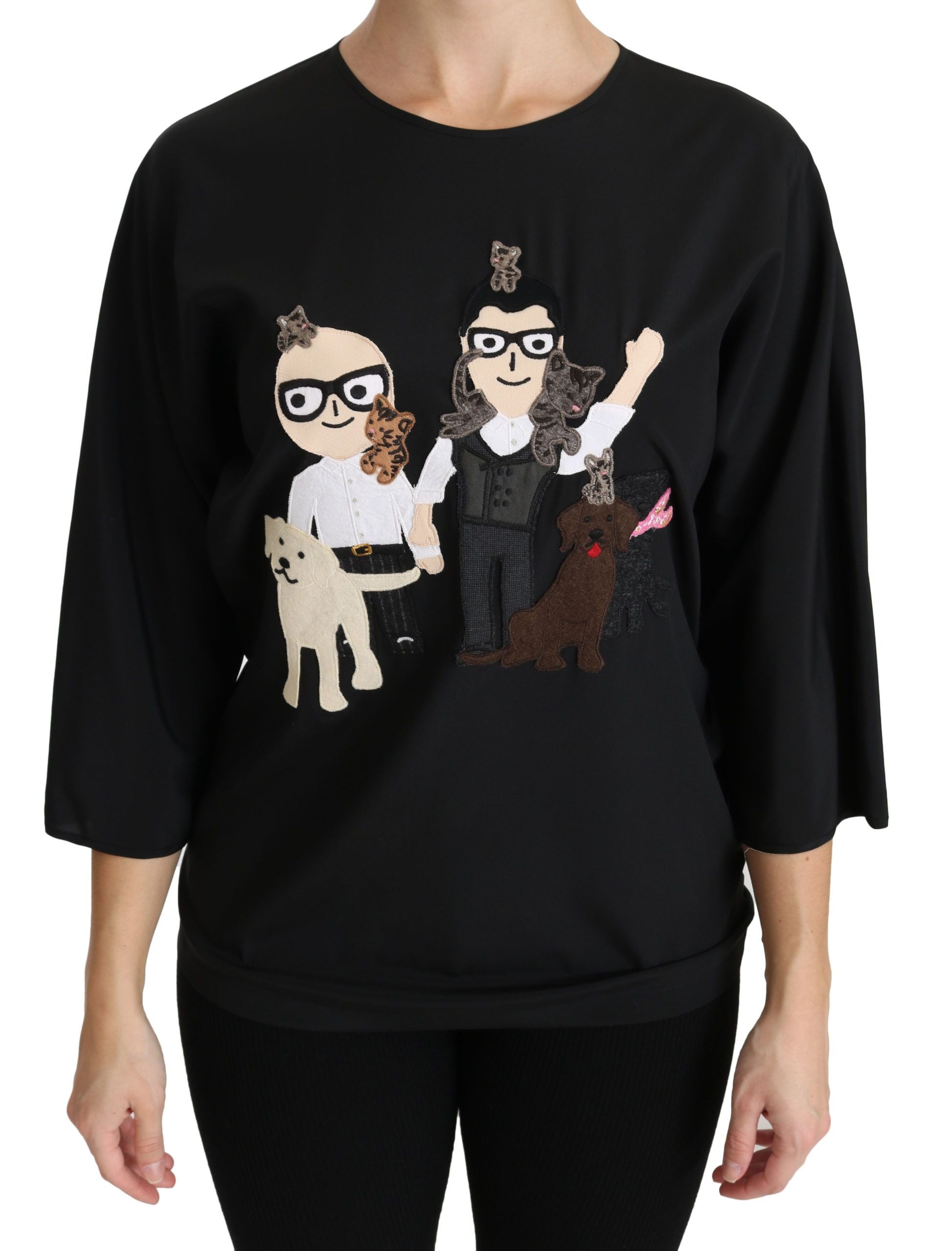 Dolce & Gabbana Black #dgfamily Top T-shirt Silk Blouse Dolce & Gabbana
