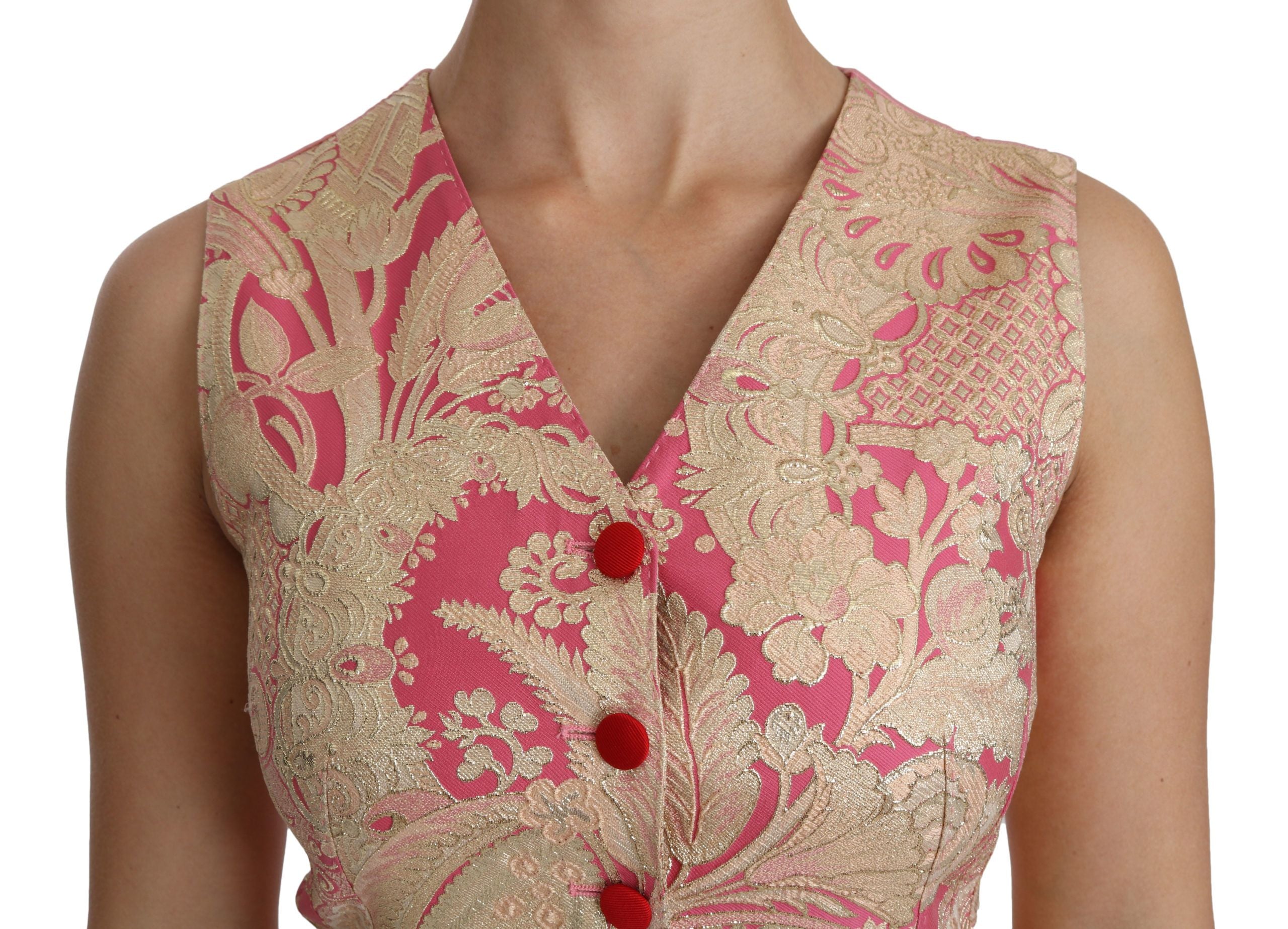 Dolce & Gabbana Pink Gold Brocade Waistcoat Vest Blouse Top Dolce & Gabbana