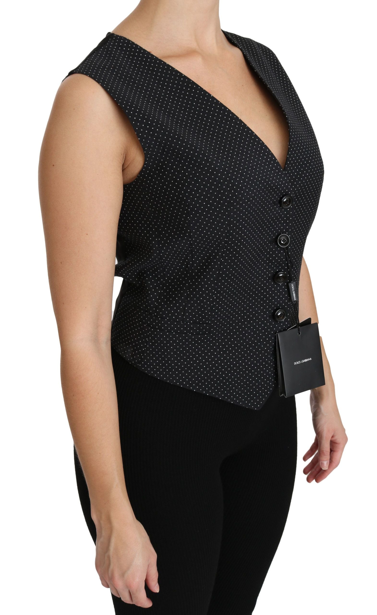 Dolce & Gabbana Black Dotted Waistcoat Vest Blouse Top Dolce & Gabbana