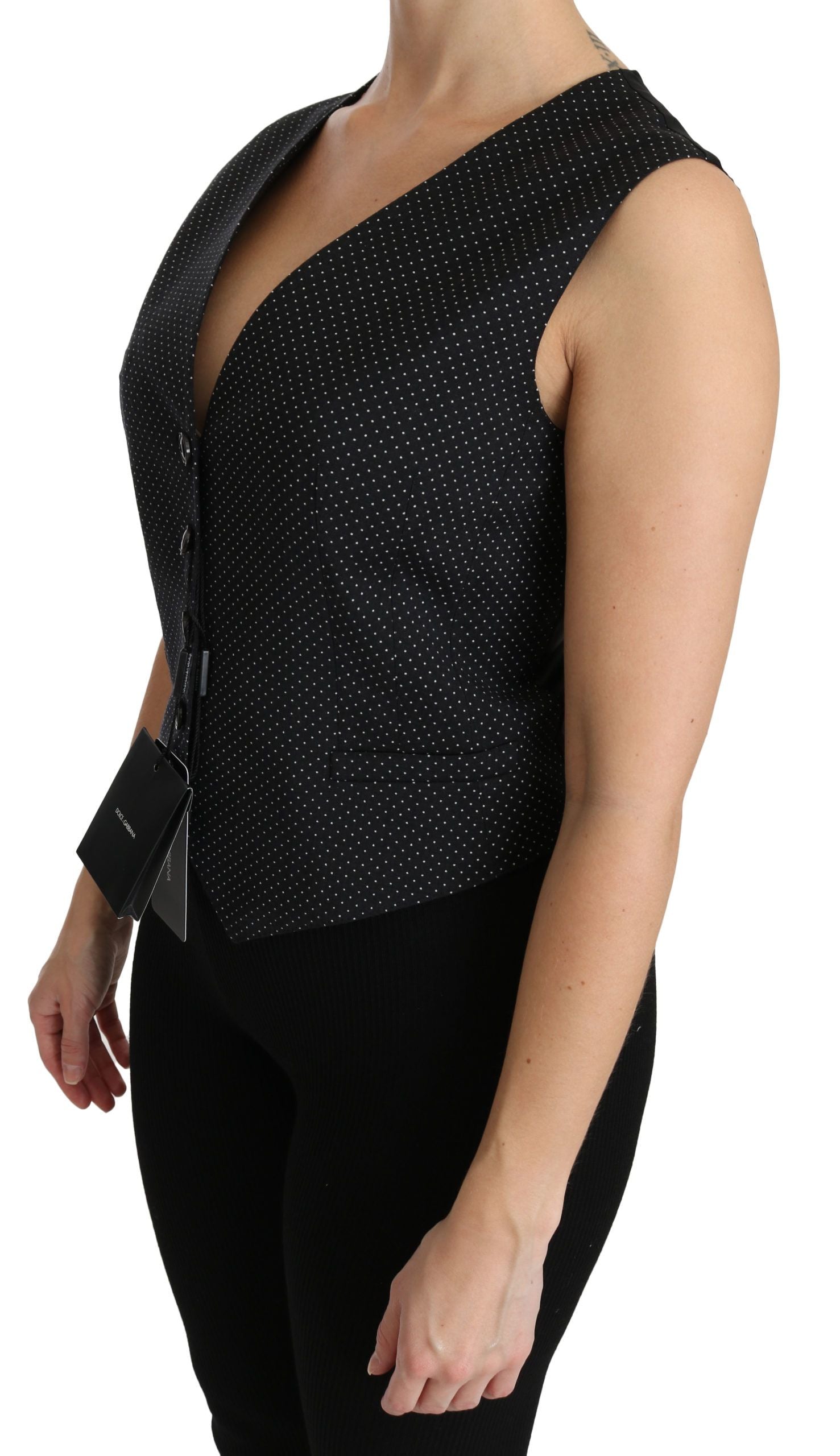 Dolce & Gabbana Black Dotted Waistcoat Vest Blouse Top Dolce & Gabbana