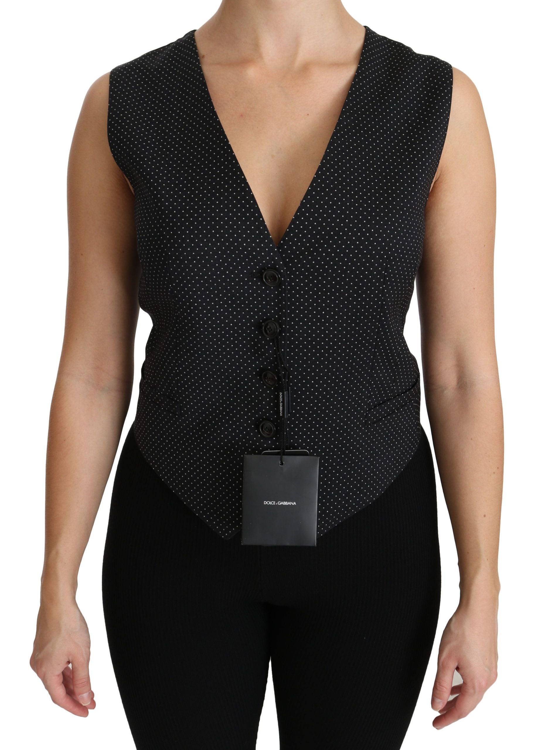 Dolce & Gabbana Black Dotted Waistcoat Vest Blouse Top Dolce & Gabbana