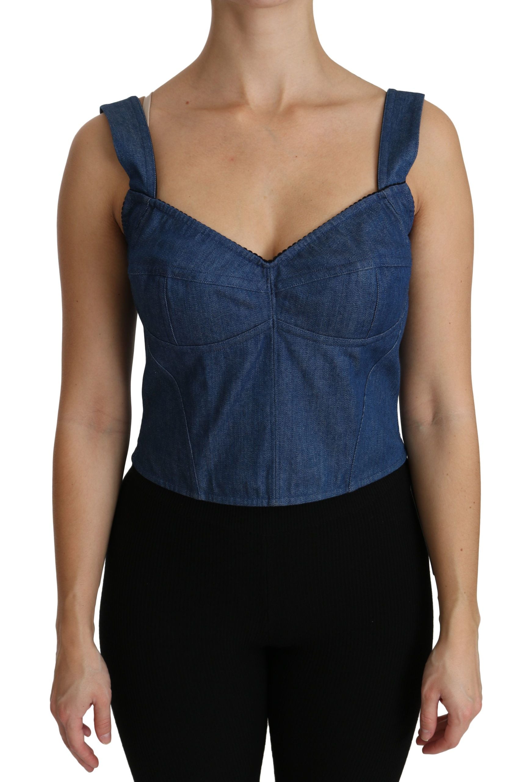 Dolce & Gabbana Blue Sleeveless Bustier Blouse Cotton Top Dolce & Gabbana