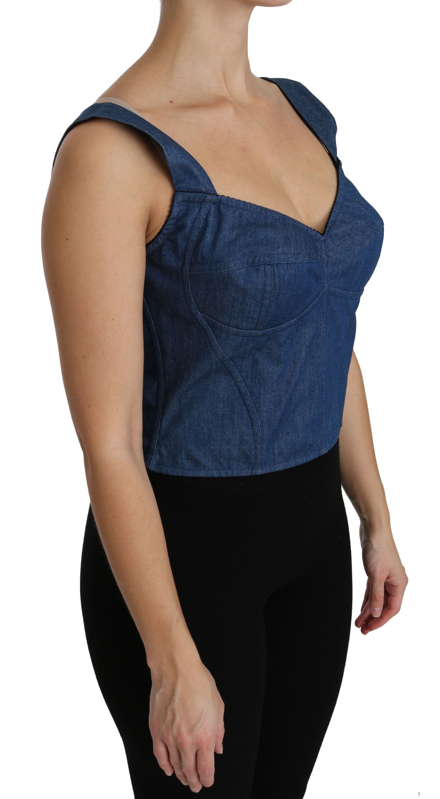 Dolce & Gabbana Blue Sleeveless Bustier Blouse Cotton Top Dolce & Gabbana
