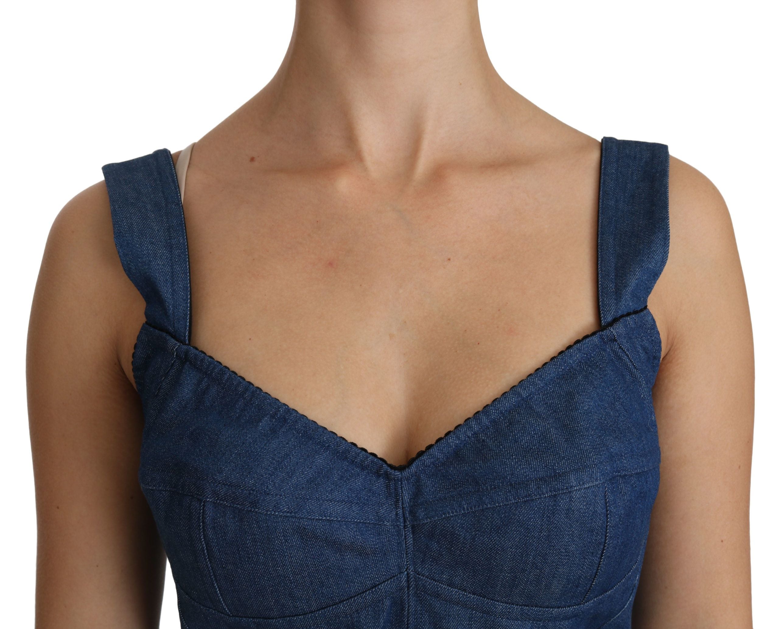 Dolce & Gabbana Blue Sleeveless Bustier Blouse Cotton Top Dolce & Gabbana