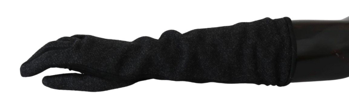 Dolce & Gabbana Black Gray Mid Arm Length Mittens Wool  Gloves Dolce & Gabbana