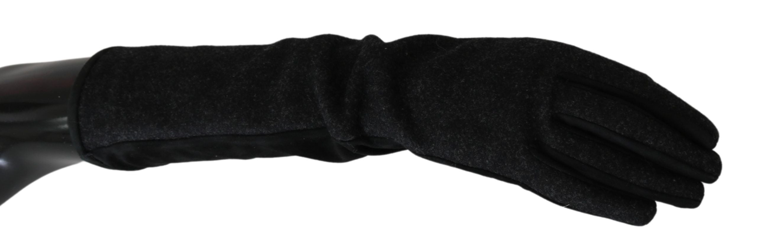 Dolce & Gabbana Black Gray Mid Arm Length Mittens Wool  Gloves Dolce & Gabbana