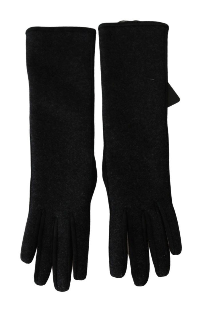 Dolce & Gabbana Black Gray Mid Arm Length Mittens Wool  Gloves Dolce & Gabbana