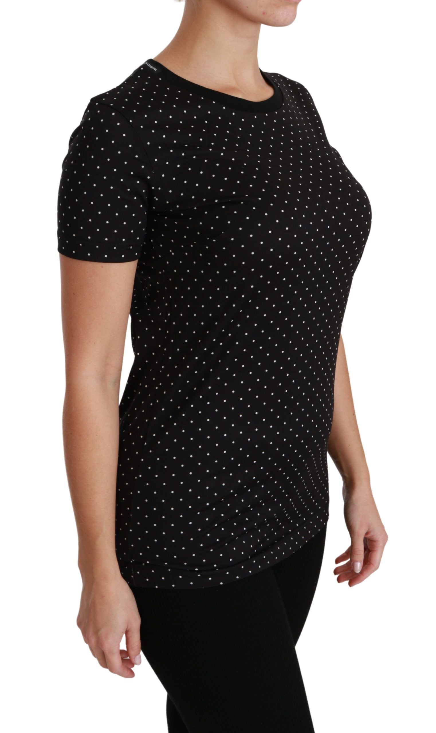 Dolce & Gabbana Black Dotted Crewneck Cotton Top T-shirt Dolce & Gabbana