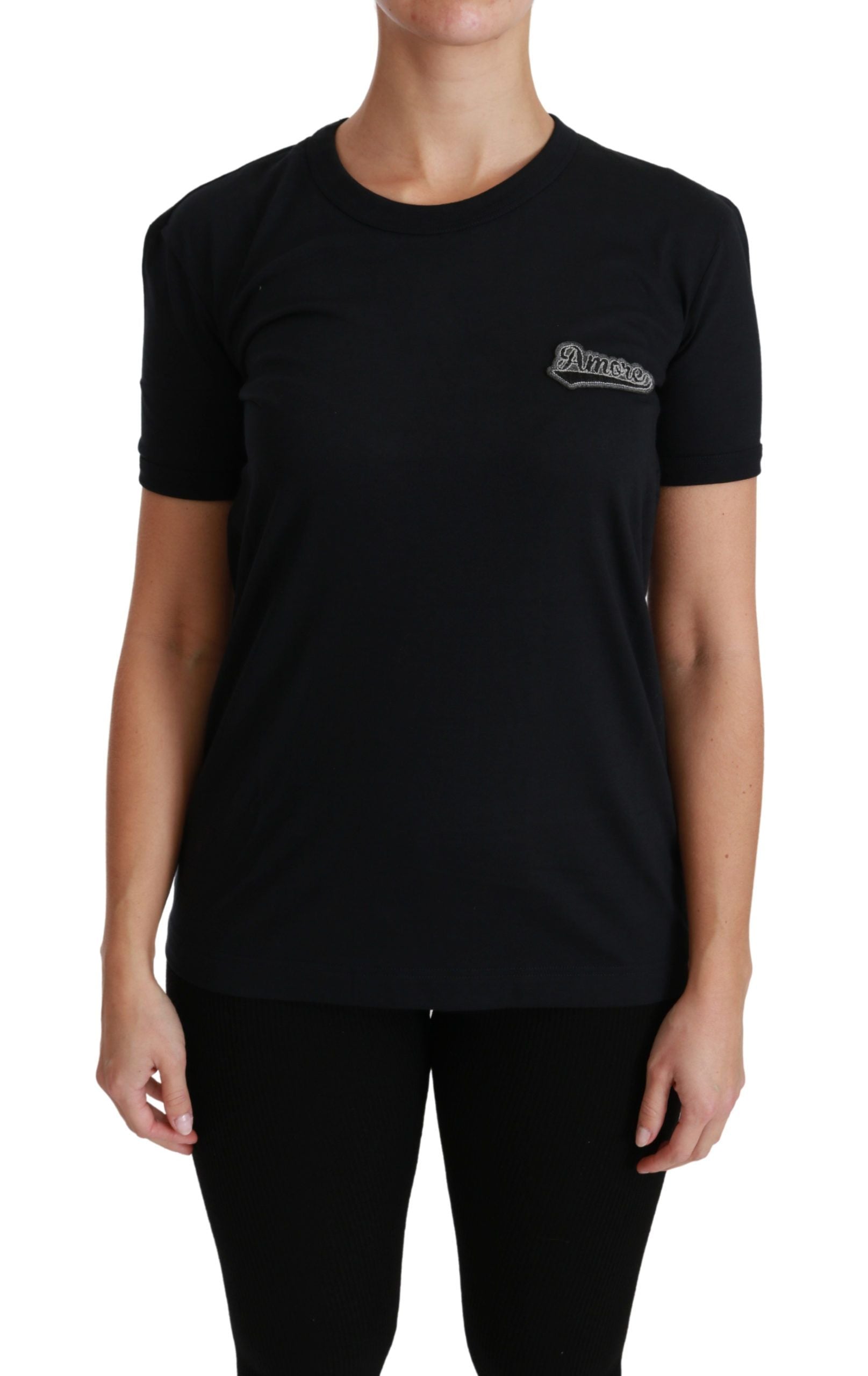 Dolce & Gabbana Blue Amore Patch Crewneck Cotton Top T-shirt Dolce & Gabbana