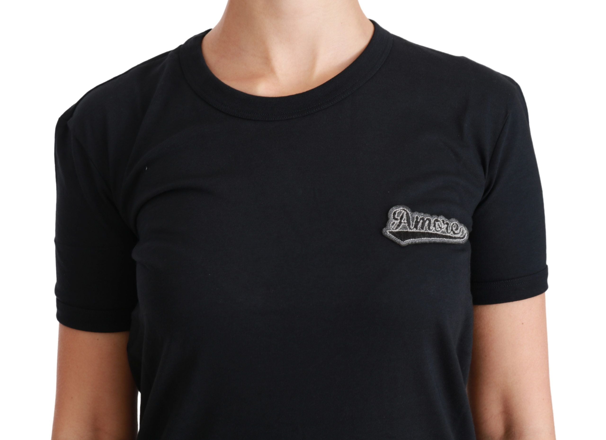Dolce & Gabbana Blue Amore Patch Crewneck Cotton Top T-shirt Dolce & Gabbana