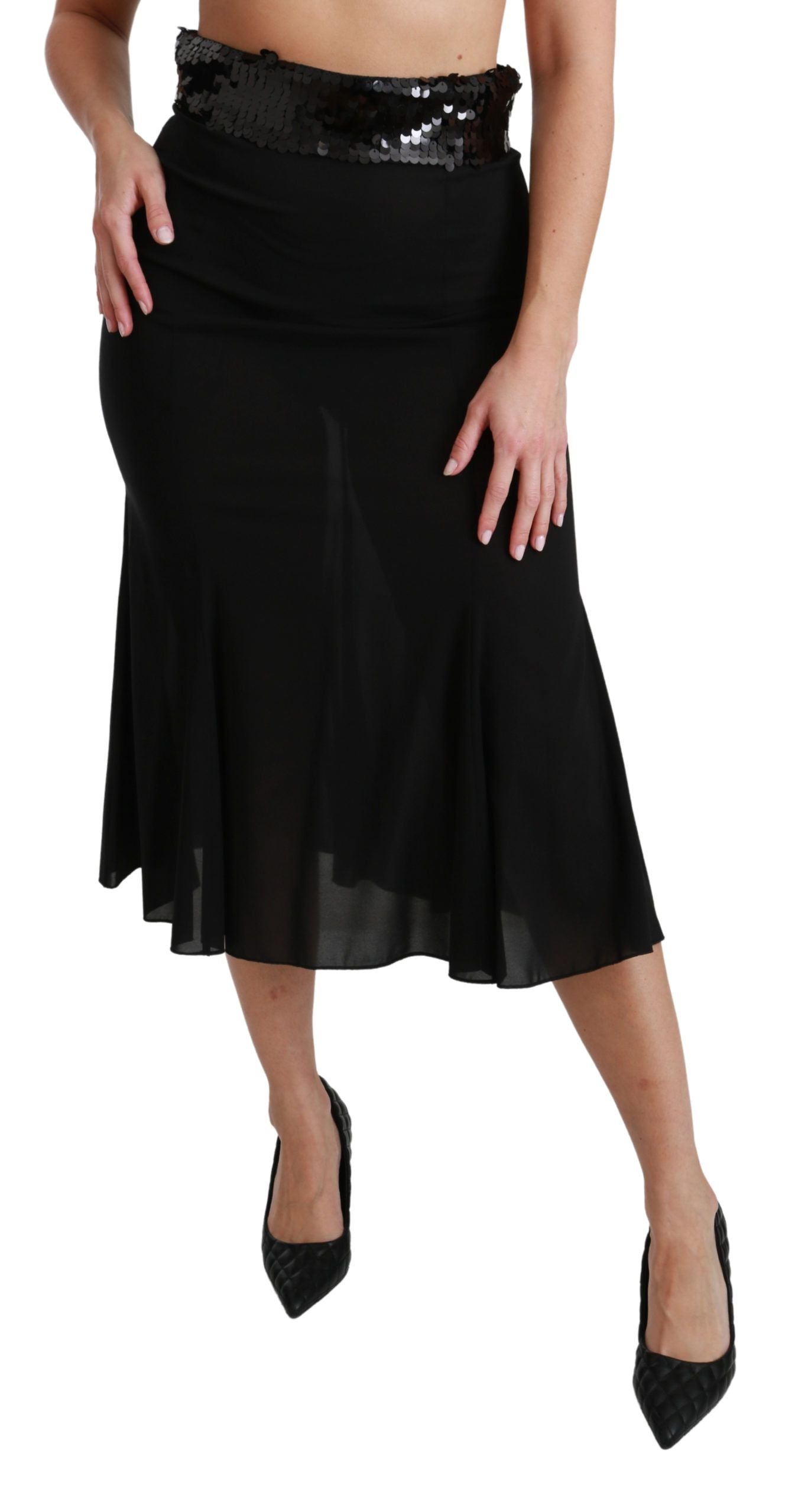 Dolce & Gabbana Black High Waist Mermaid Midi Silk Skirt Dolce & Gabbana