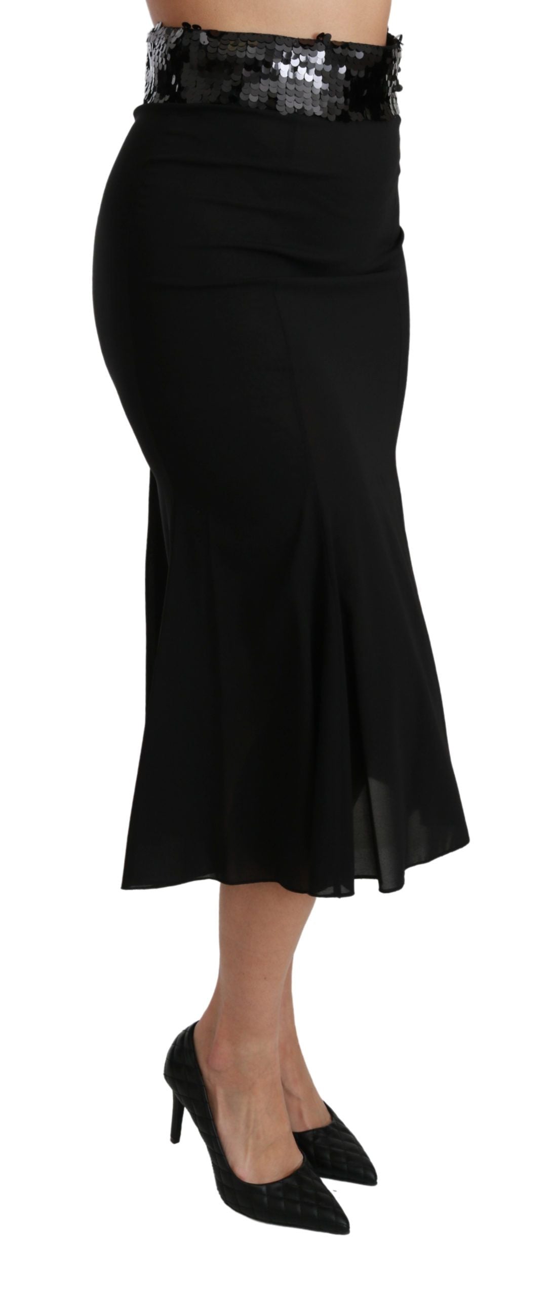 Dolce & Gabbana Black High Waist Mermaid Midi Silk Skirt Dolce & Gabbana