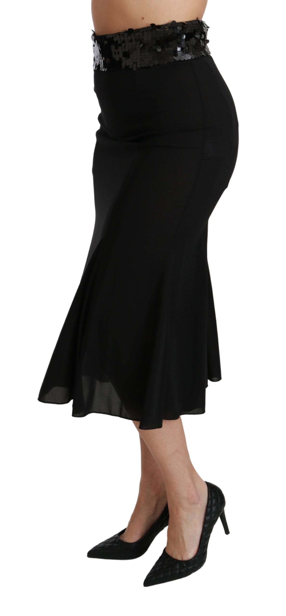 Dolce & Gabbana Black High Waist Mermaid Midi Silk Skirt Dolce & Gabbana