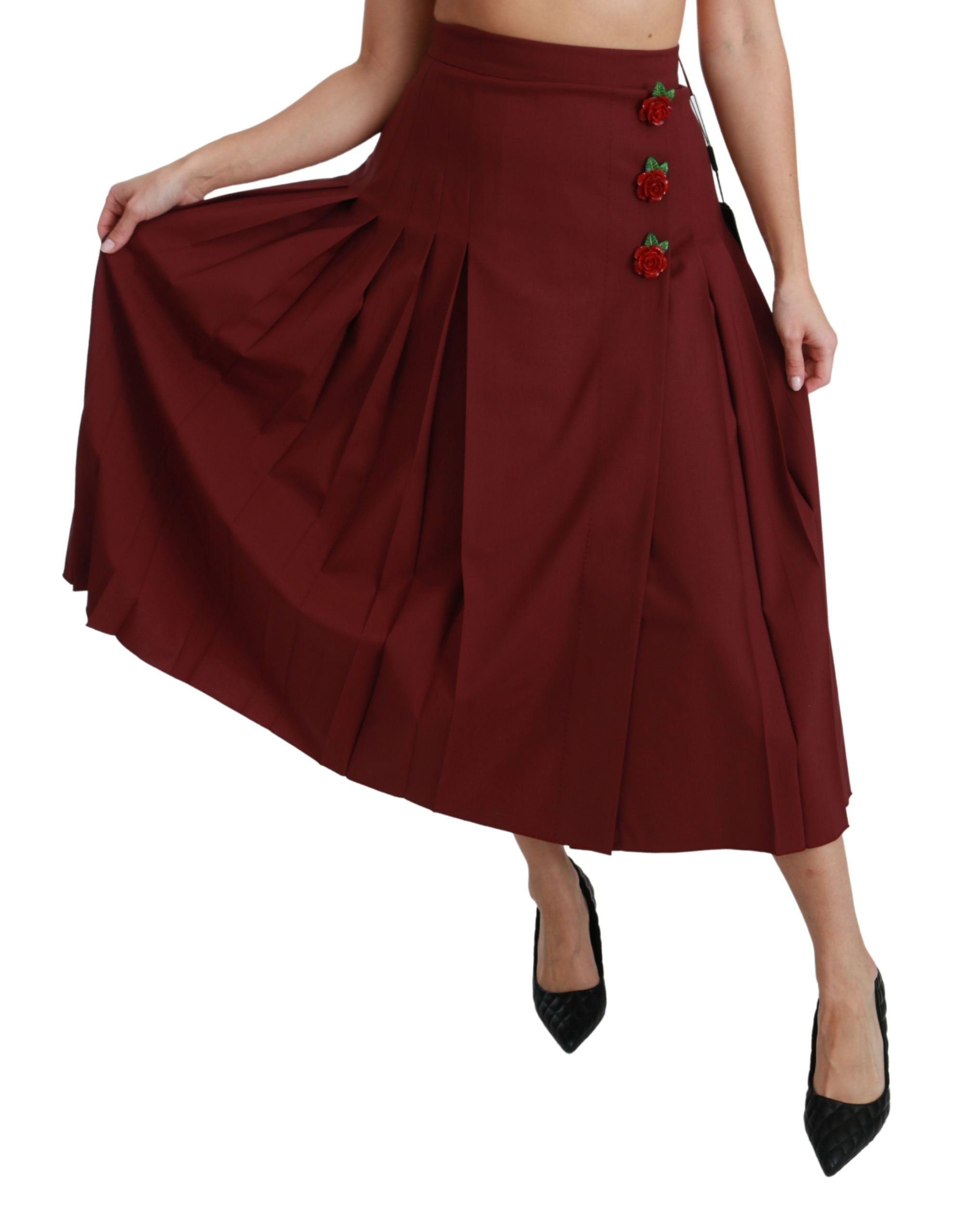 Dolce & Gabbana Red High Waist Pleated Maxi Wool Skirt Dolce & Gabbana