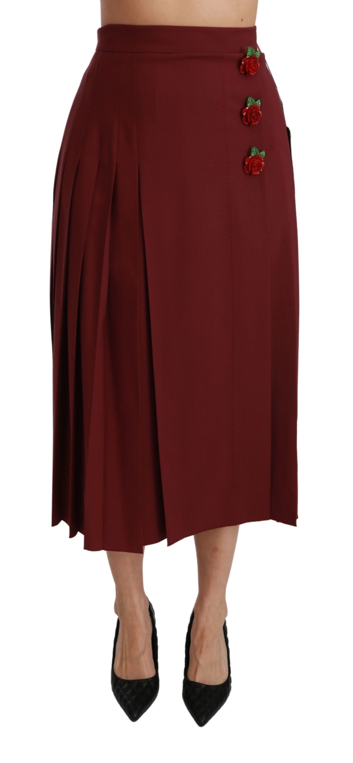 Dolce & Gabbana Red High Waist Pleated Maxi Wool Skirt Dolce & Gabbana