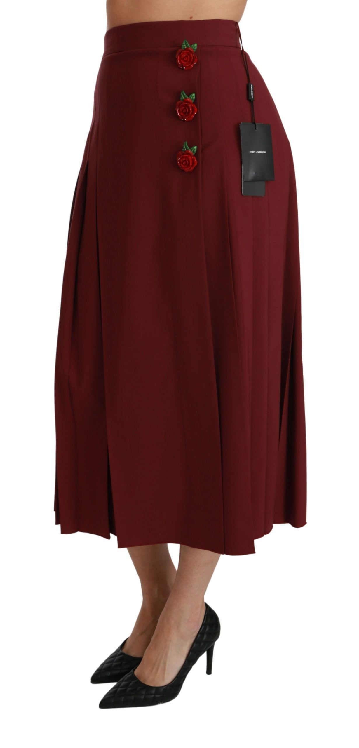 Dolce & Gabbana Red High Waist Pleated Maxi Wool Skirt Dolce & Gabbana