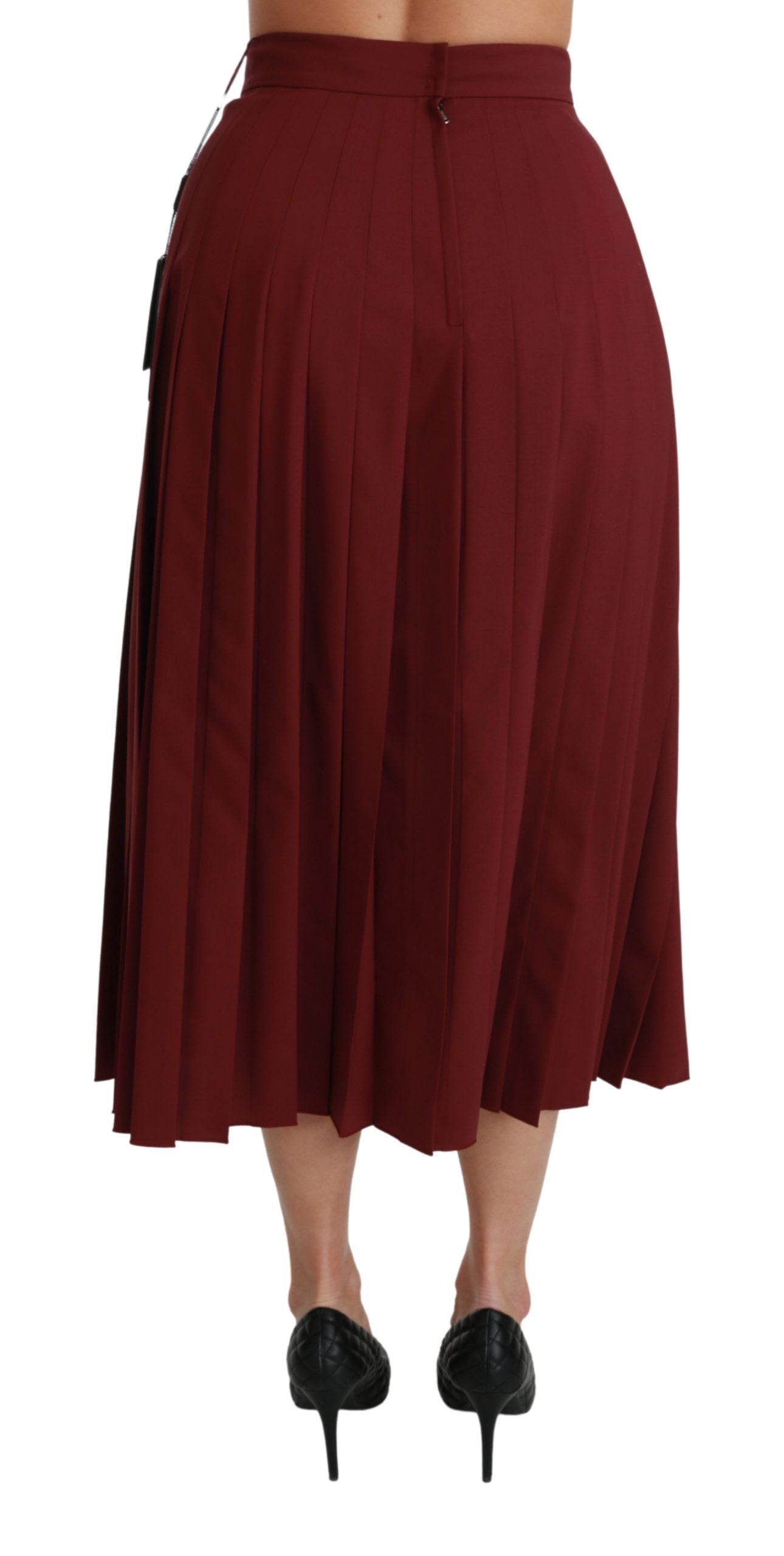 Dolce & Gabbana Red High Waist Pleated Maxi Wool Skirt Dolce & Gabbana