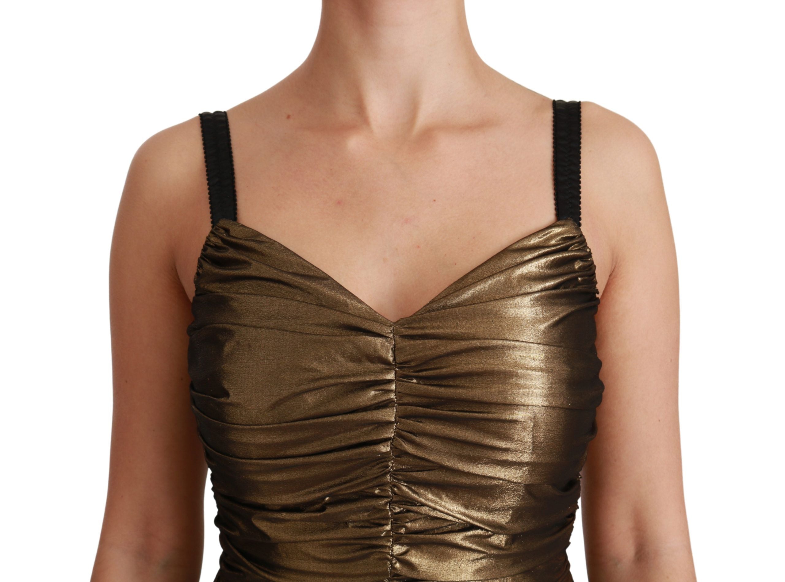Dolce & Gabbana Gold Metallic Stretch Bodycon Ruched Dress Dolce & Gabbana