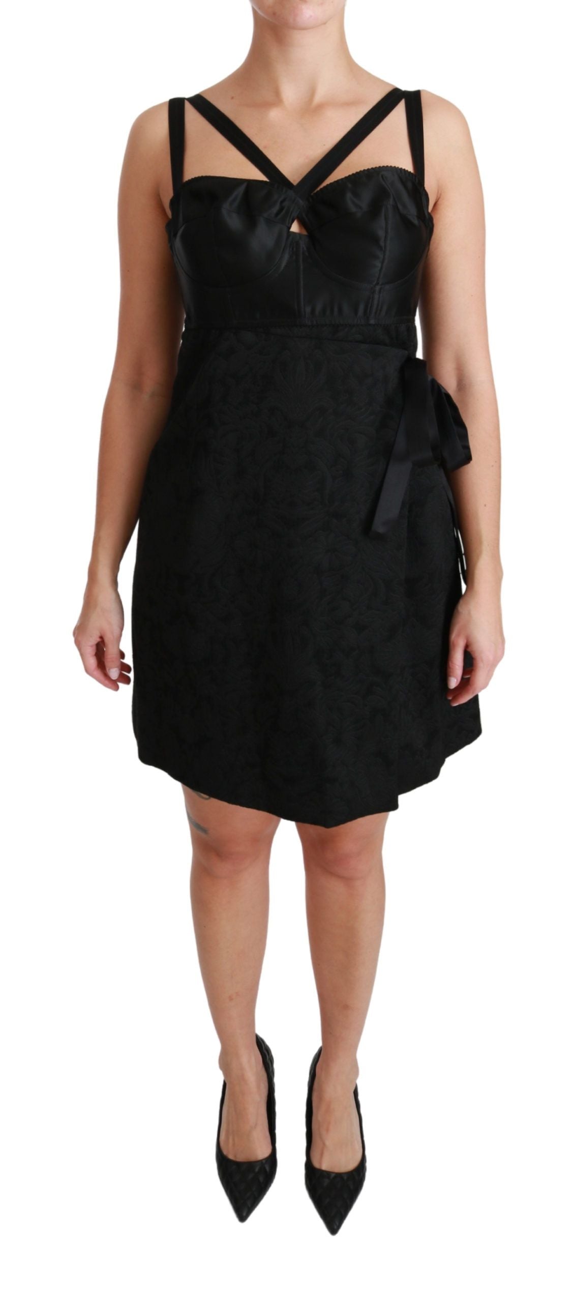 Dolce & Gabbana Black Stretch Satin Jacquard Mini Dress Dolce & Gabbana