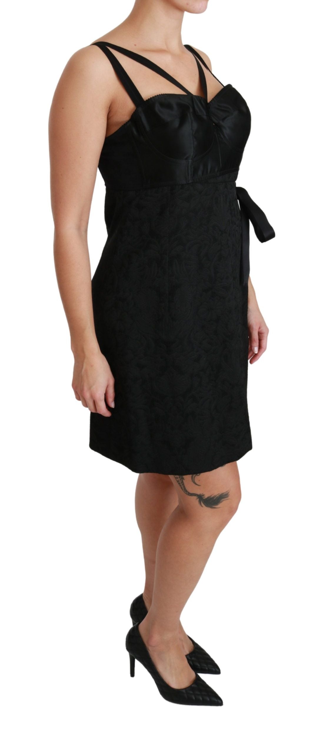 Dolce & Gabbana Black Stretch Satin Jacquard Mini Dress Dolce & Gabbana