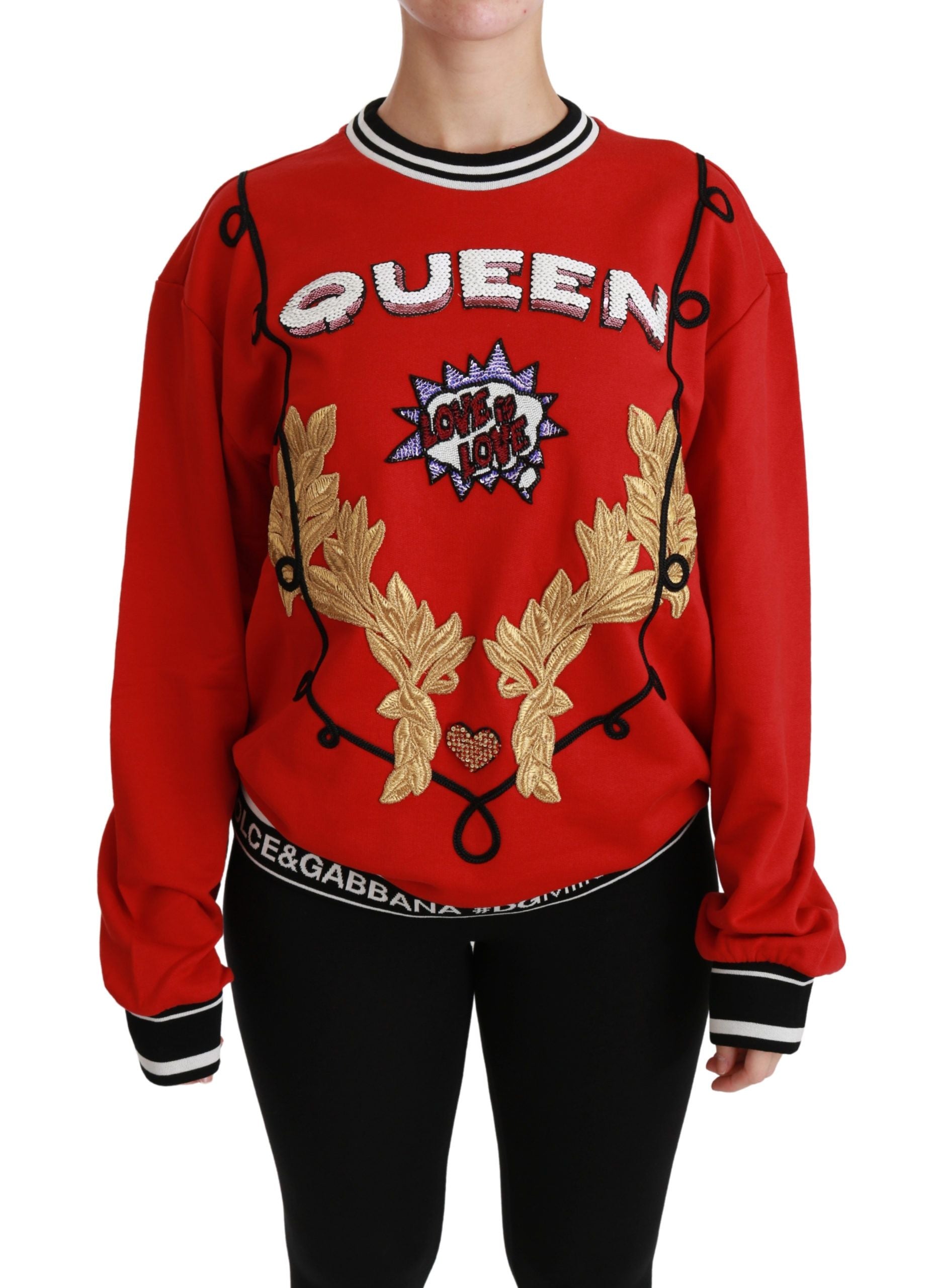 Dolce & Gabbana Red Queen Sequined Love Pullover Sweater Dolce & Gabbana