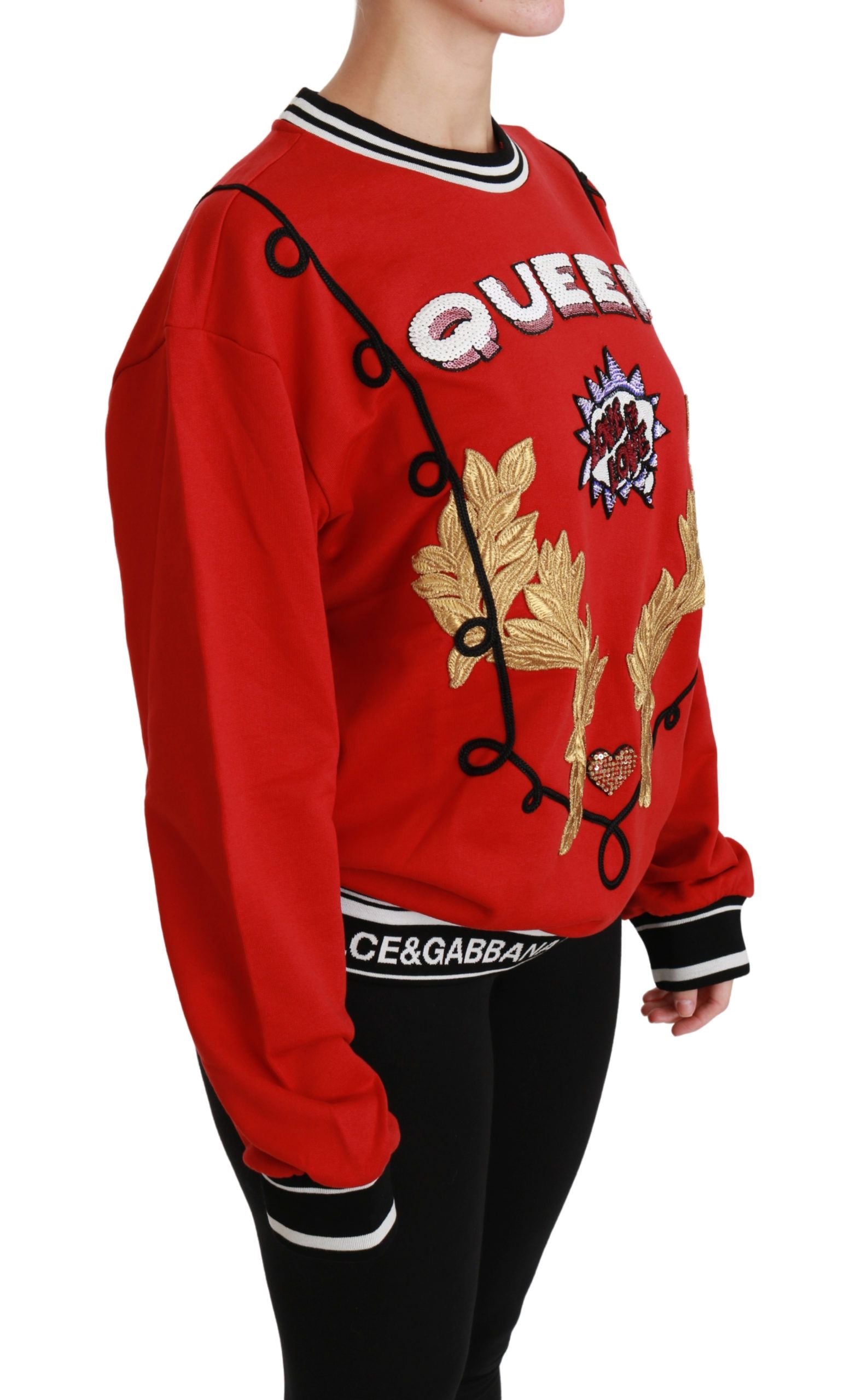 Dolce & Gabbana Red Queen Sequined Love Pullover Sweater Dolce & Gabbana