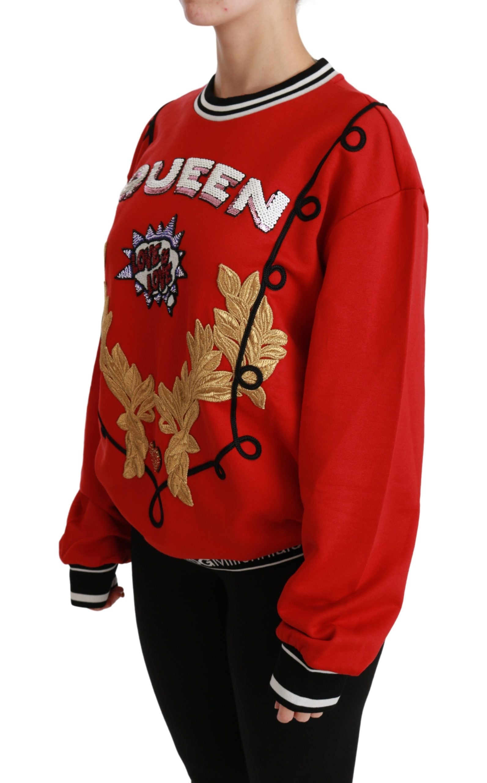Dolce & Gabbana Red Queen Sequined Love Pullover Sweater Dolce & Gabbana