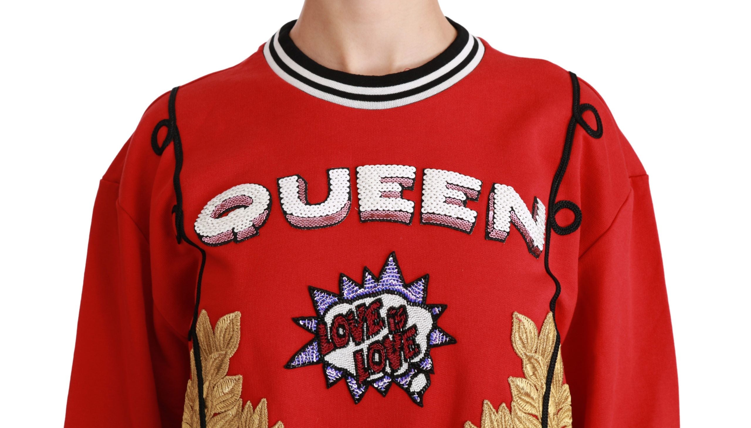 Dolce & Gabbana Red Queen Sequined Love Pullover Sweater Dolce & Gabbana