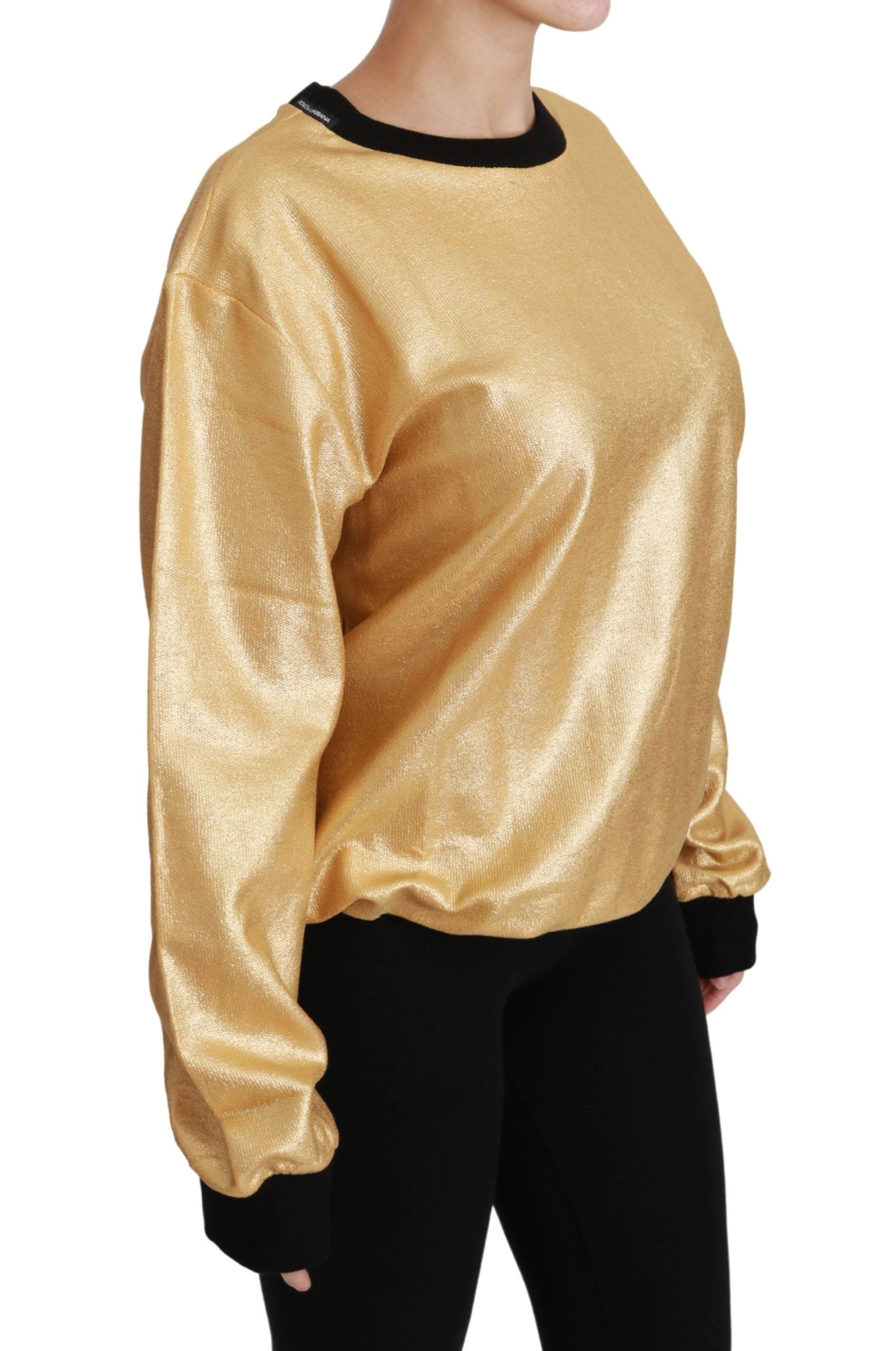 Dolce & Gabbana Gold Cotton Crewneck Pullover Sweater Dolce & Gabbana