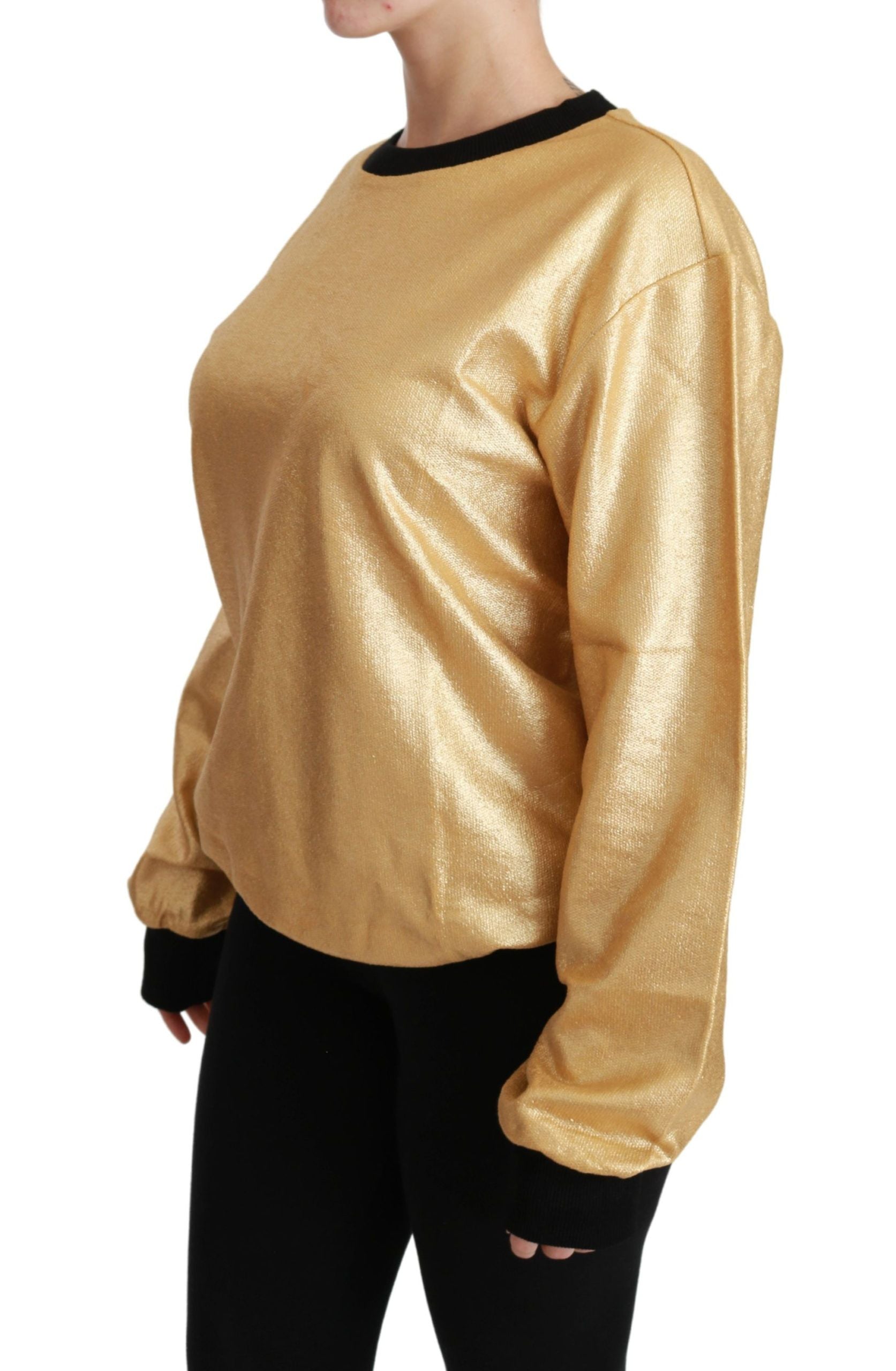 Dolce & Gabbana Gold Cotton Crewneck Pullover Sweater Dolce & Gabbana