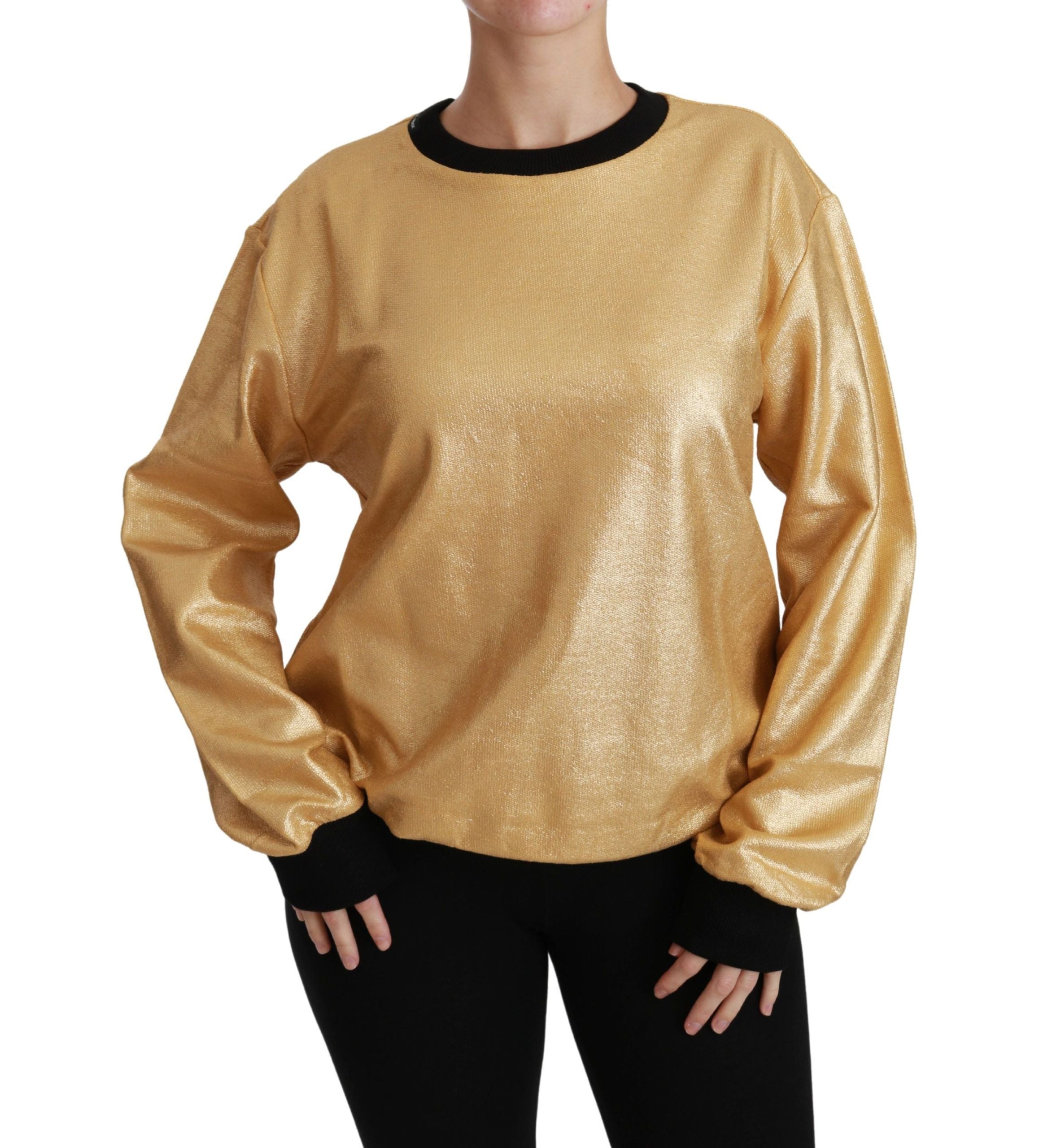 Dolce & Gabbana Gold Cotton Crewneck Pullover Sweater Dolce & Gabbana
