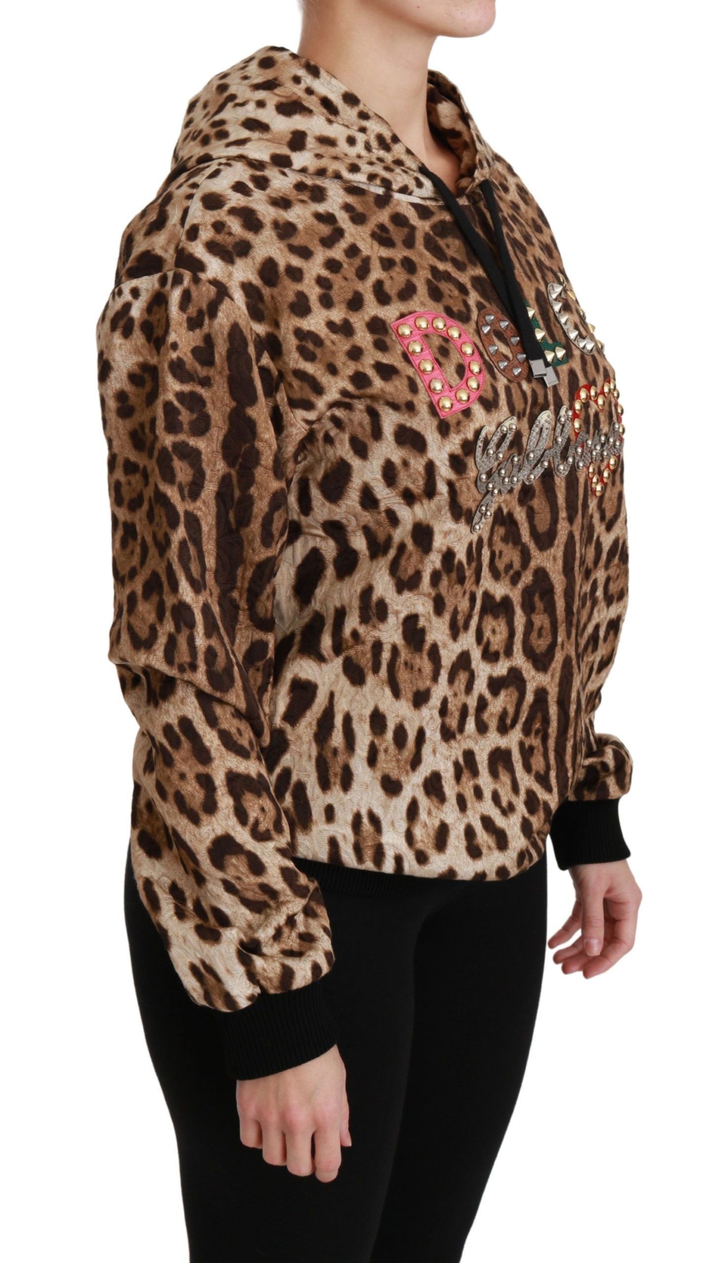 Dolce & Gabbana Brown Hooded Studded Ayers Leopard Sweater Dolce & Gabbana