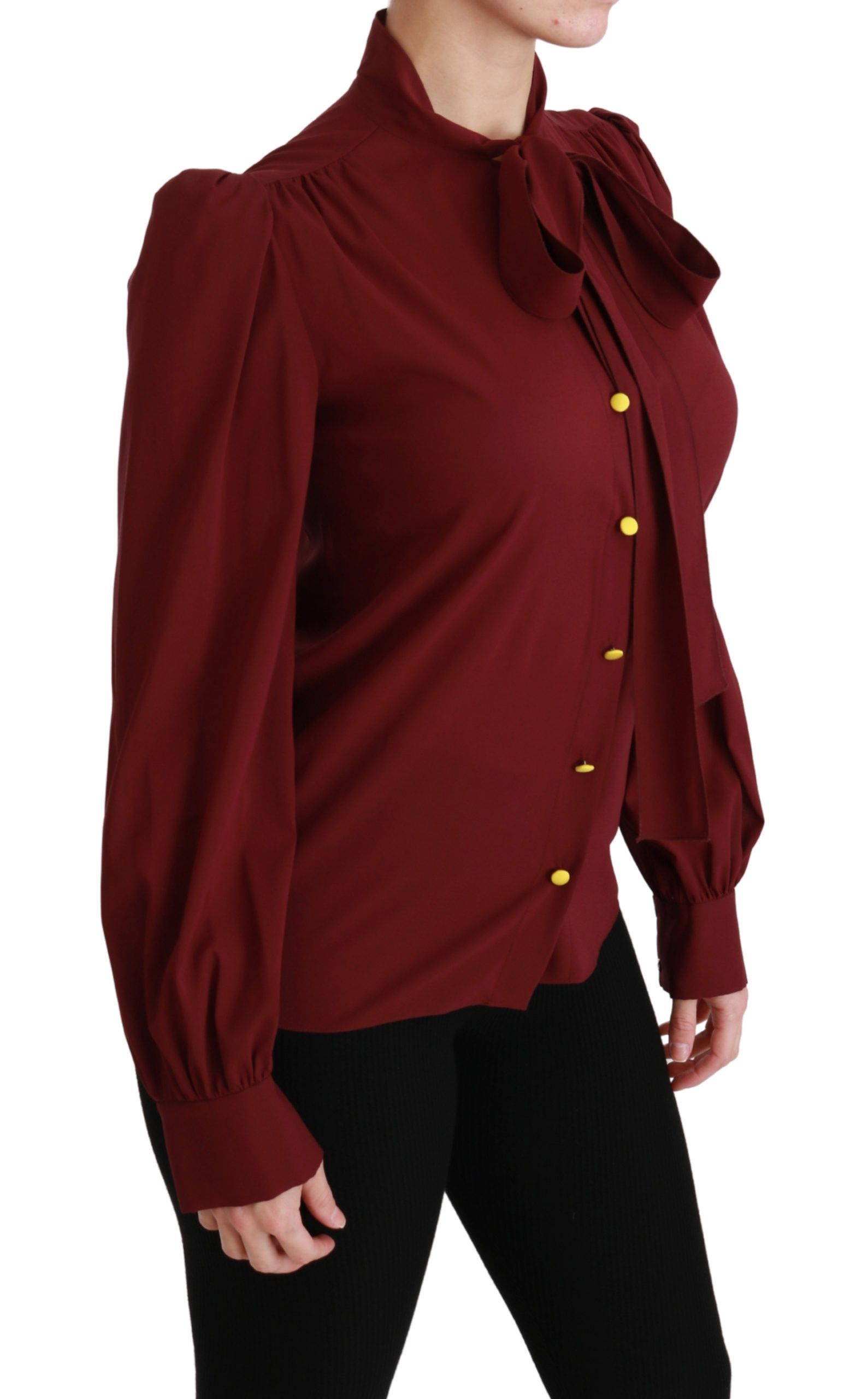 Dolce & Gabbana Maroon Long Sleeve Shirt Blouse Silk Top Dolce & Gabbana
