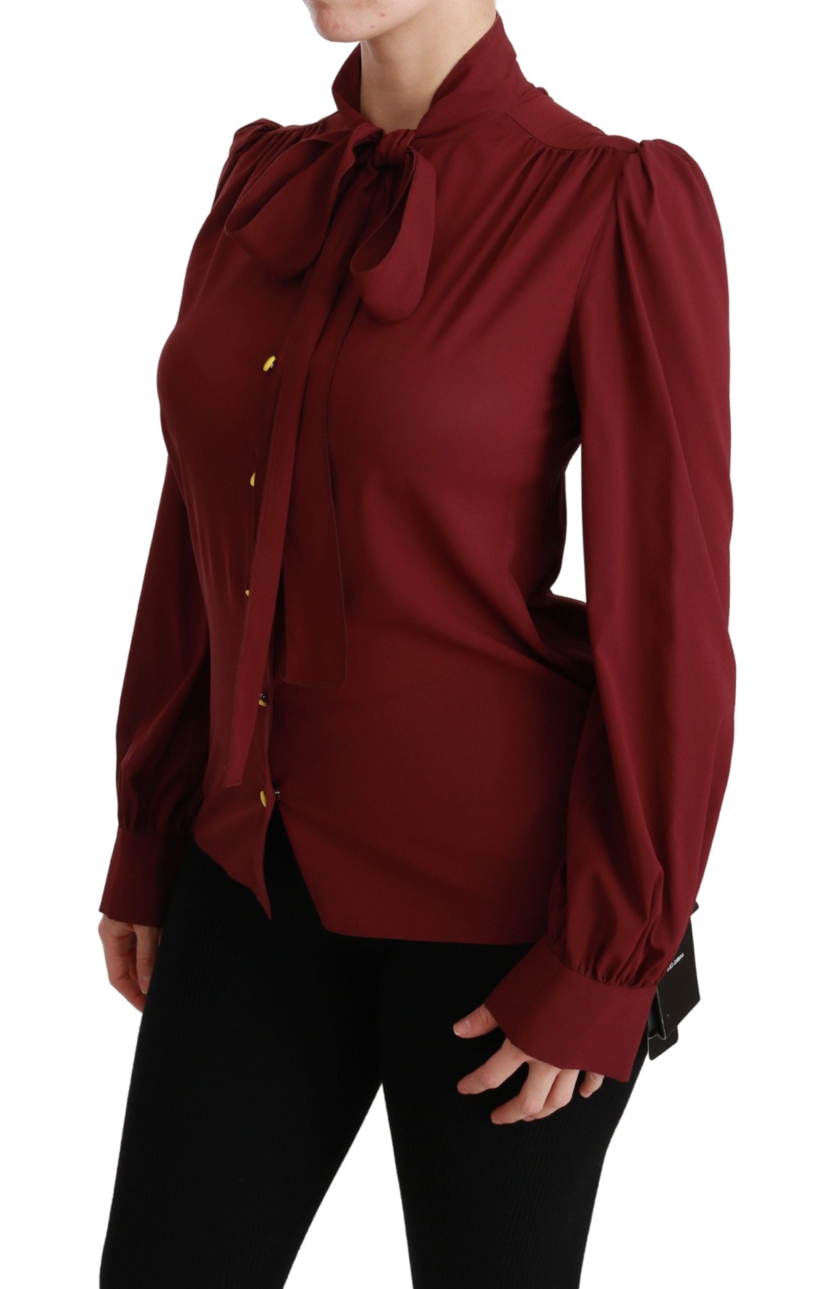 Dolce & Gabbana Maroon Long Sleeve Shirt Blouse Silk Top Dolce & Gabbana