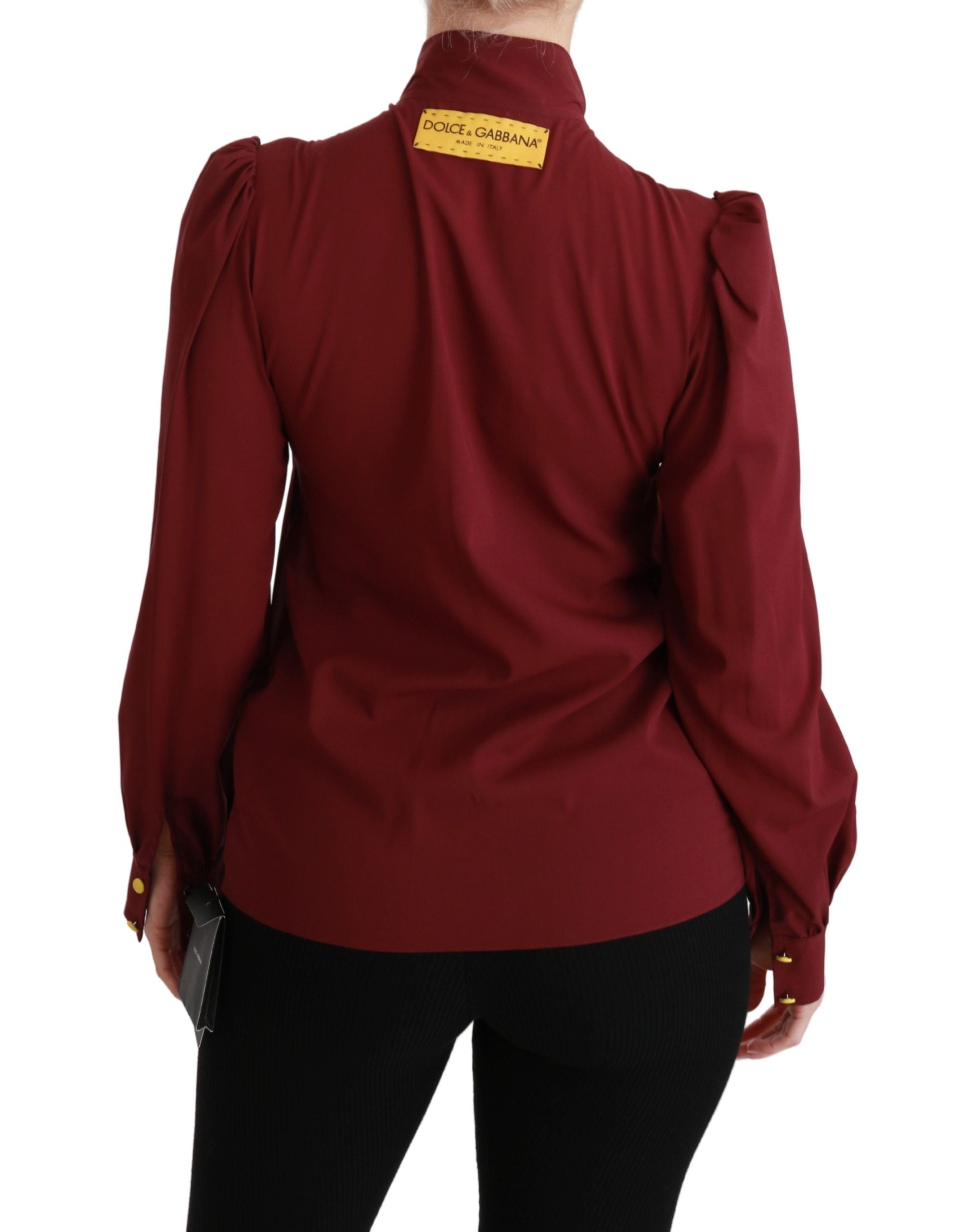 Dolce & Gabbana Maroon Long Sleeve Shirt Blouse Silk Top Dolce & Gabbana
