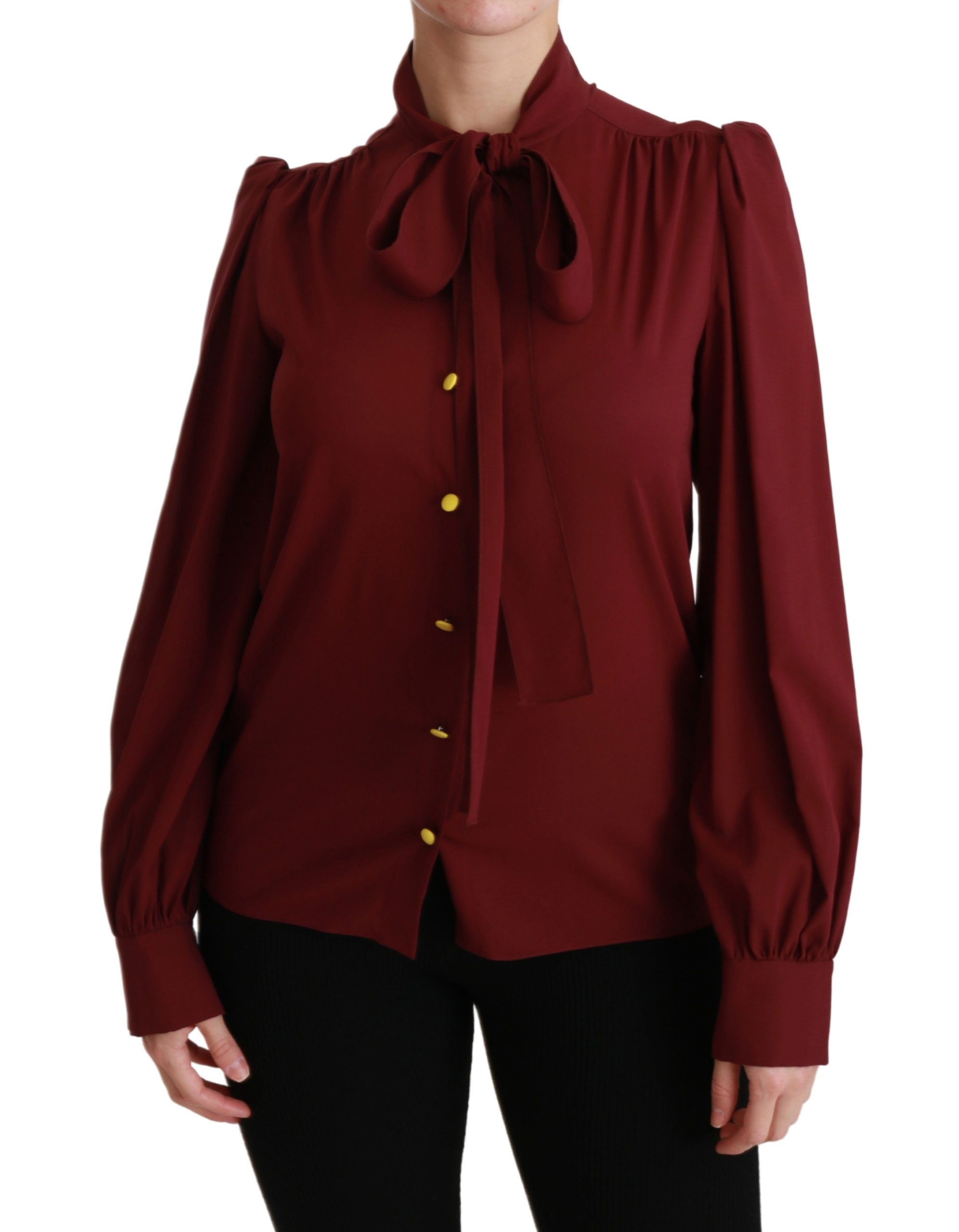 Dolce & Gabbana Maroon Long Sleeve Shirt Blouse Silk Top Dolce & Gabbana