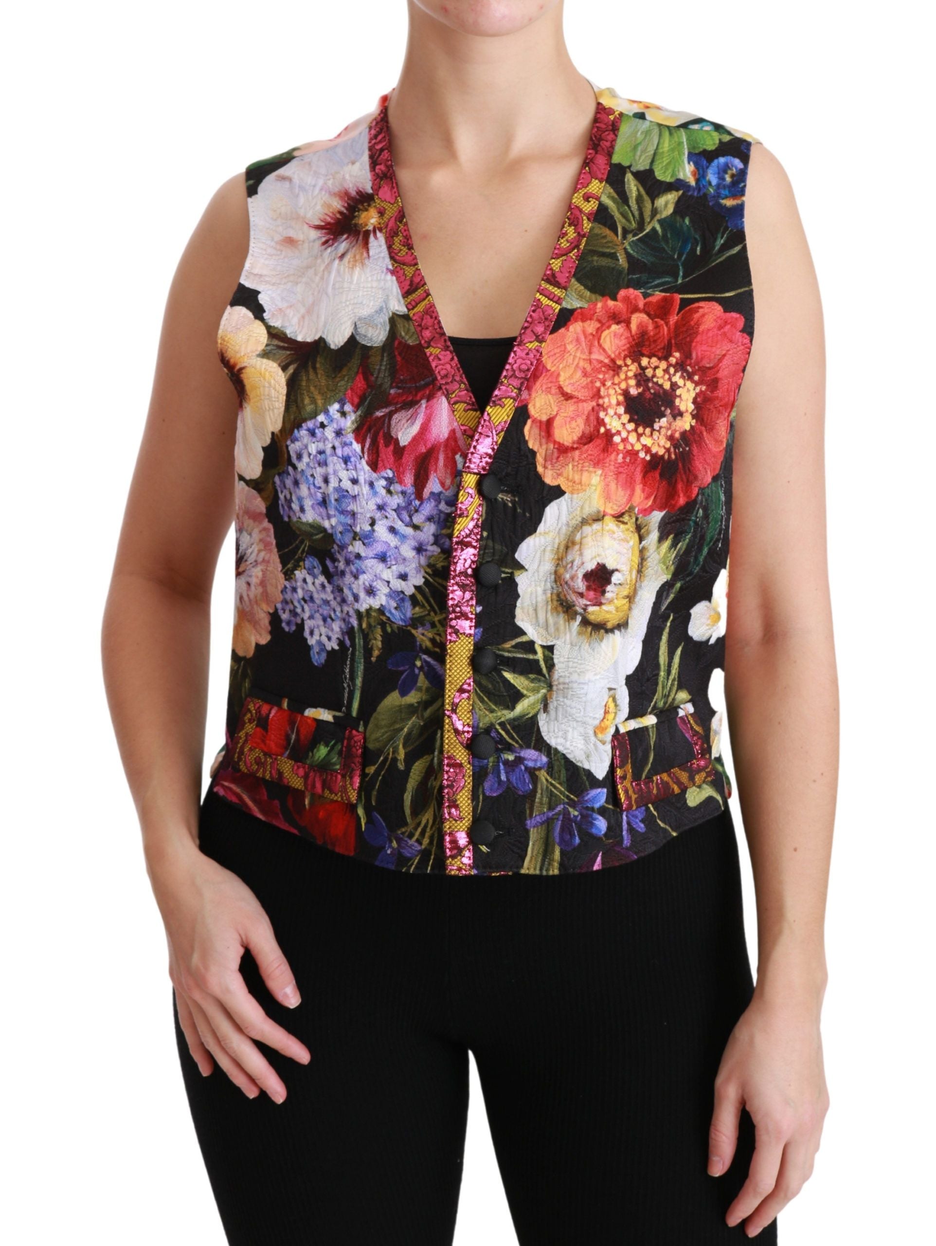 Dolce & Gabbana Multicolor Floral Sleeveless Waistcoat Top Vest Dolce & Gabbana