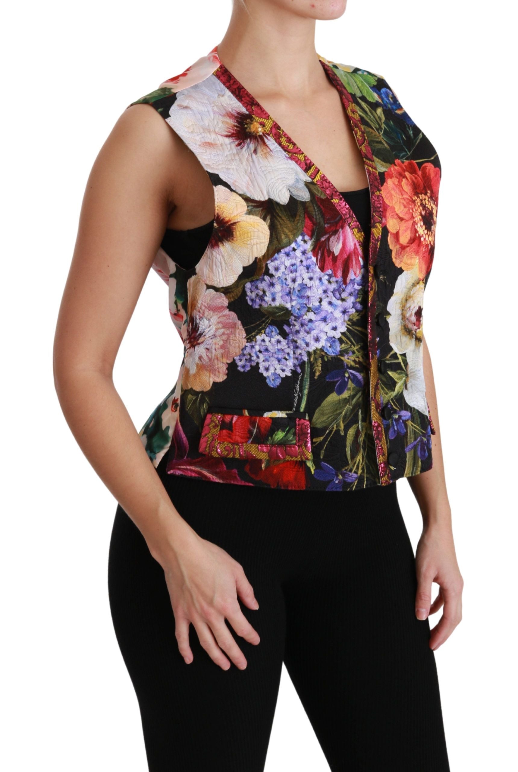 Dolce & Gabbana Multicolor Floral Sleeveless Waistcoat Top Vest Dolce & Gabbana