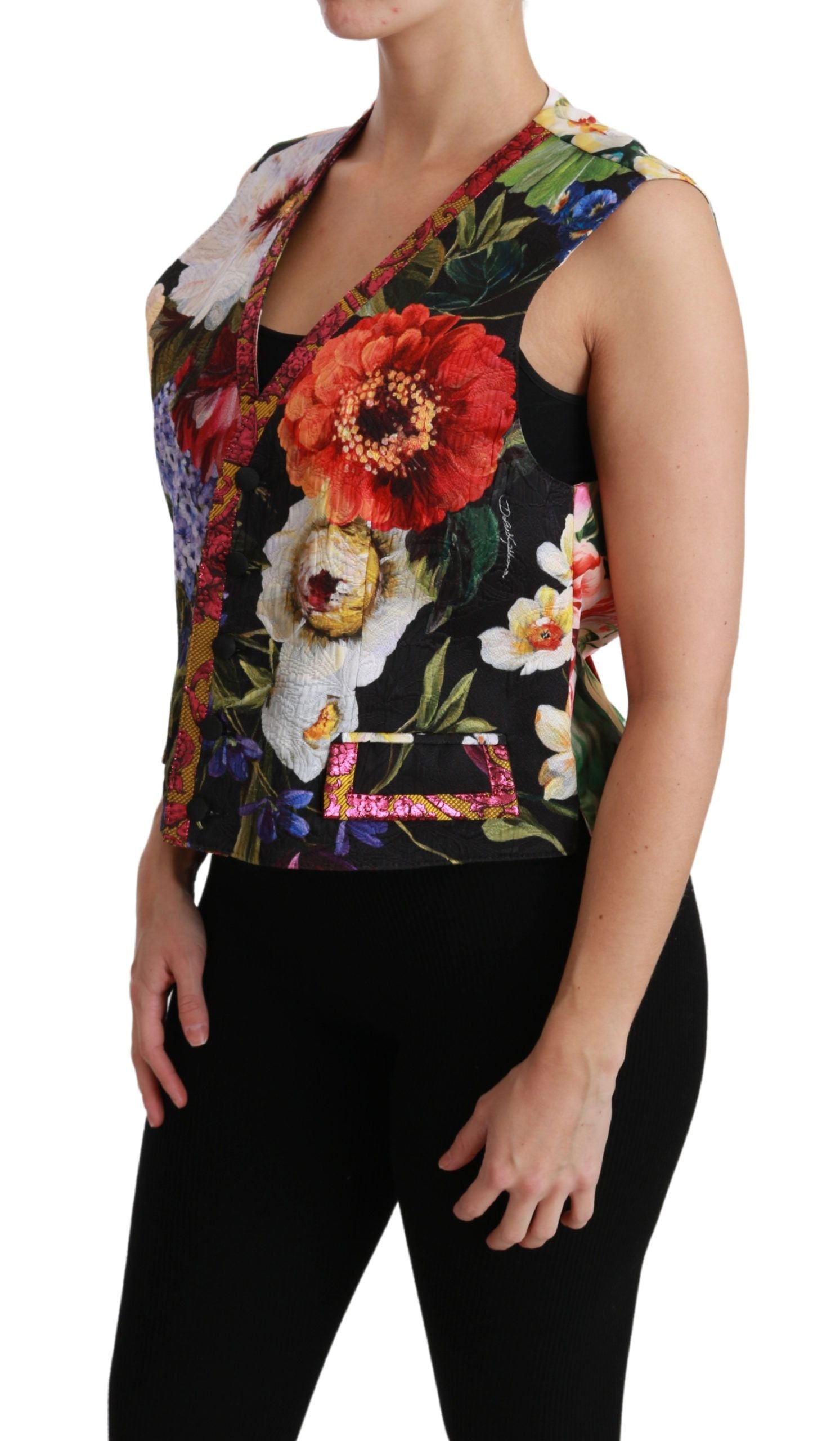 Dolce & Gabbana Multicolor Floral Sleeveless Waistcoat Top Vest Dolce & Gabbana