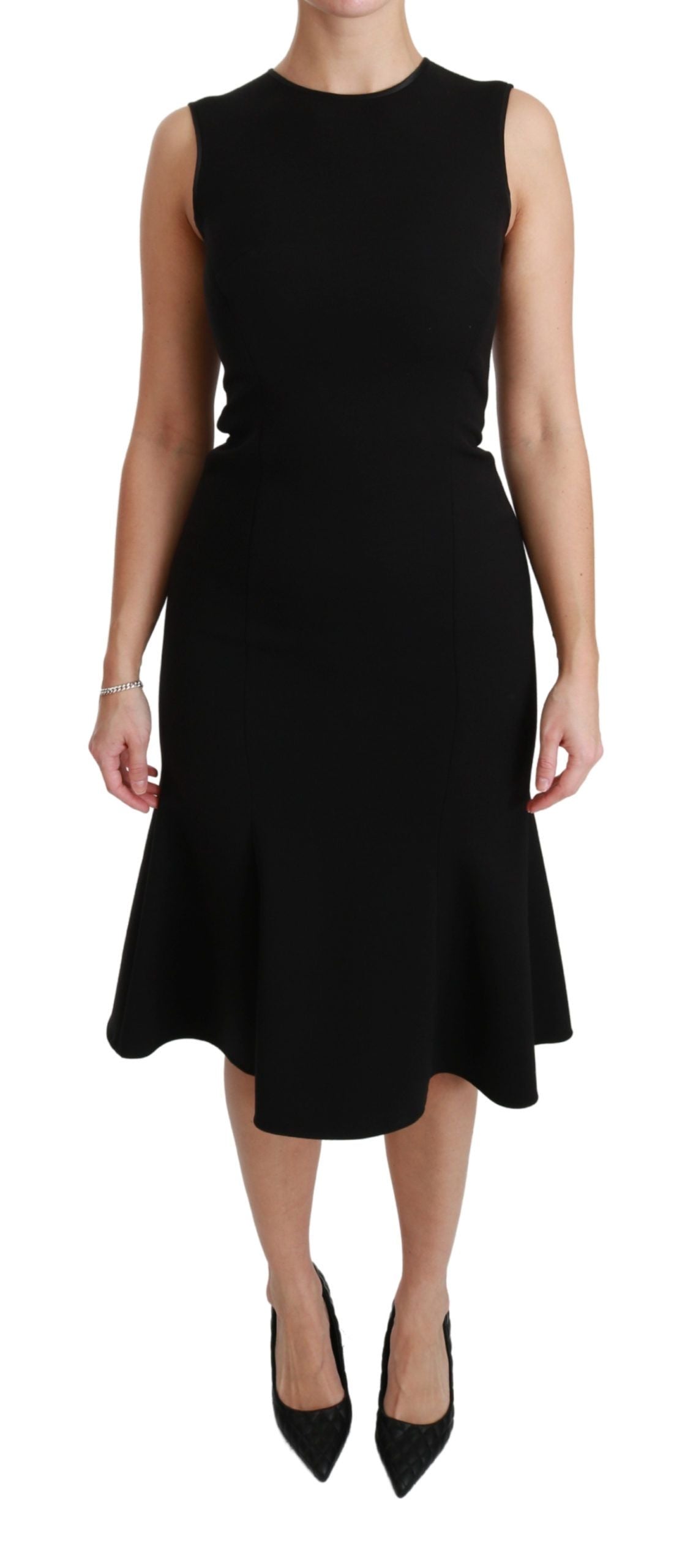 Dolce & Gabbana Black Fit Flare Wool Stretch Sheath Dress Dolce & Gabbana