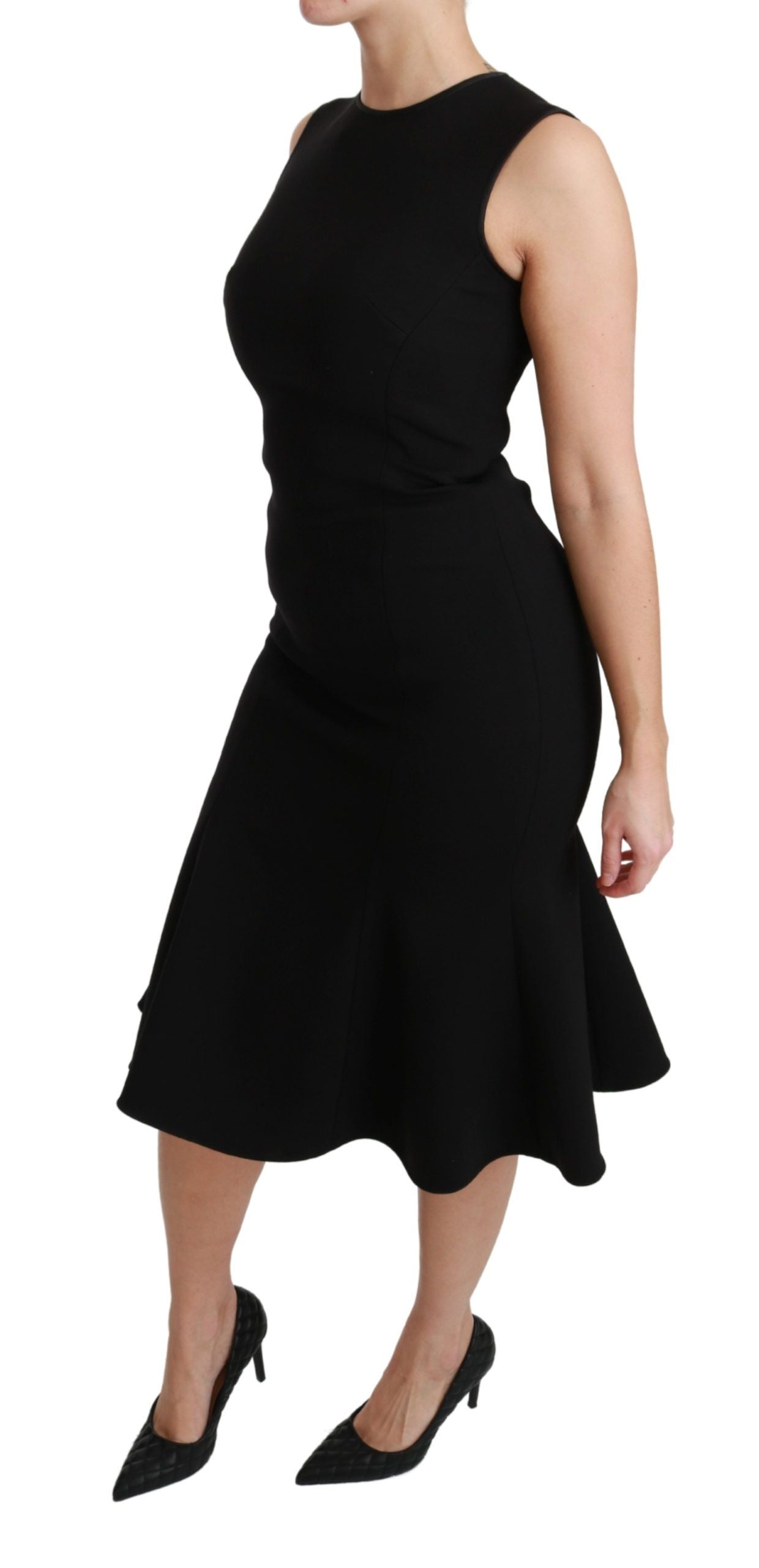 Dolce & Gabbana Black Fit Flare Wool Stretch Sheath Dress Dolce & Gabbana
